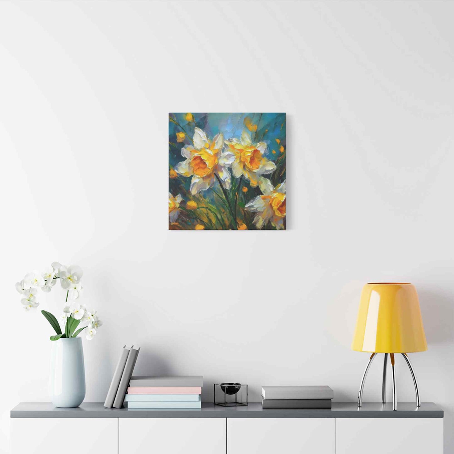 Narcissus Print Canvas, Floral Oil Paint Print 20x20, 24x24, 30x30, 32x32, 36x36 Art Design Pine-Wood Inner Frame MC-175