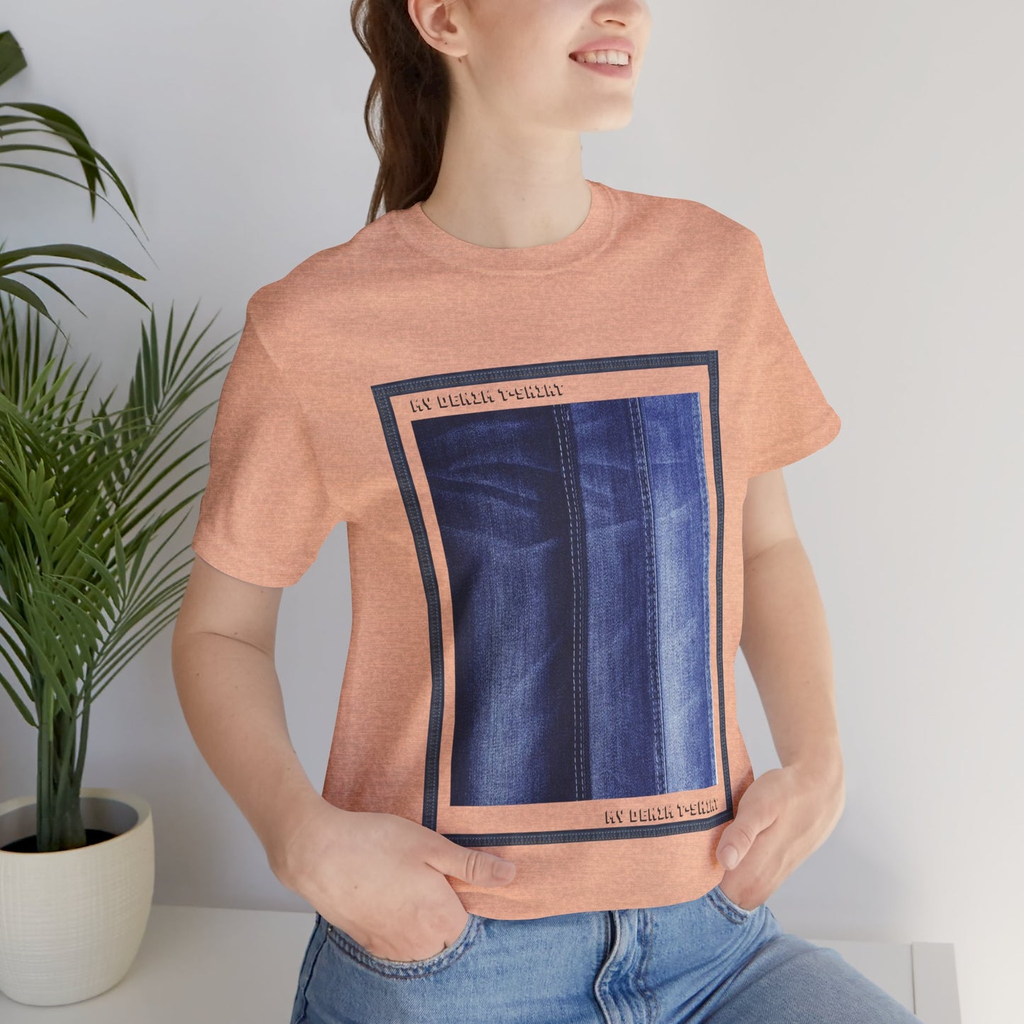 Unisex Cotton Tee Shirt with Denim Print