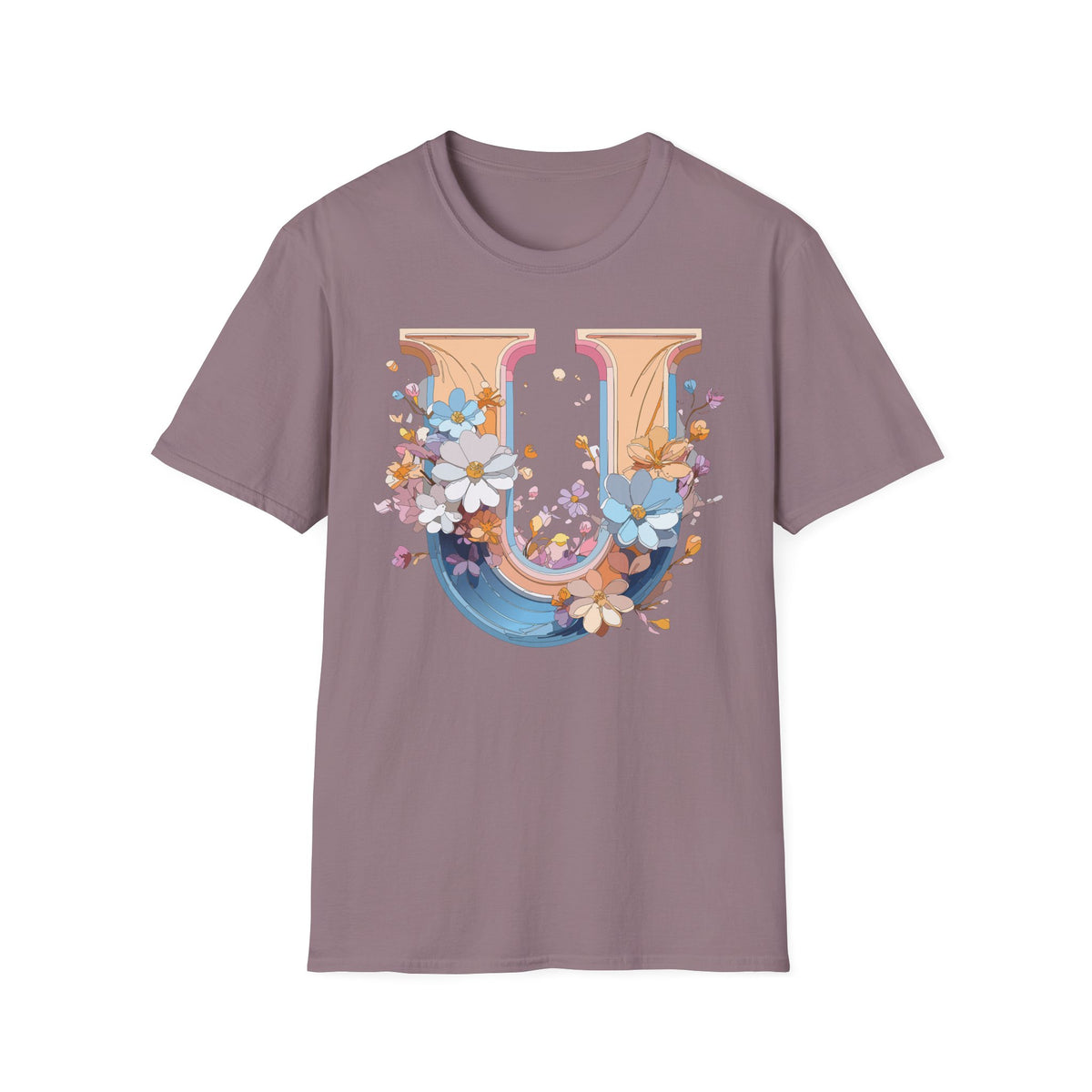 Floral Letter U T-Shirt | Monogram Initial Tee, Botanical Alphabet Shirt