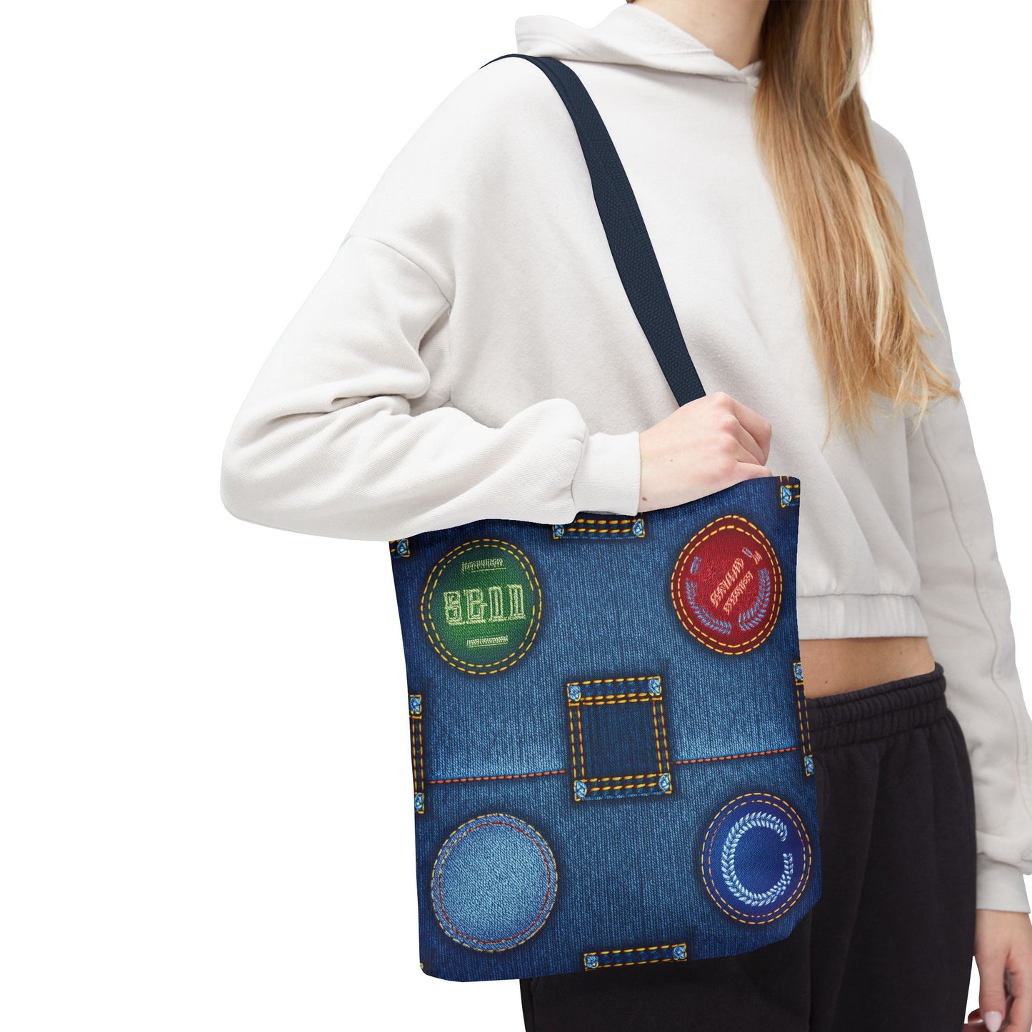Denim Fabric Imitation Print Unisex Canvas Bag Poly Spun 3 Sizes Tote Bag 141