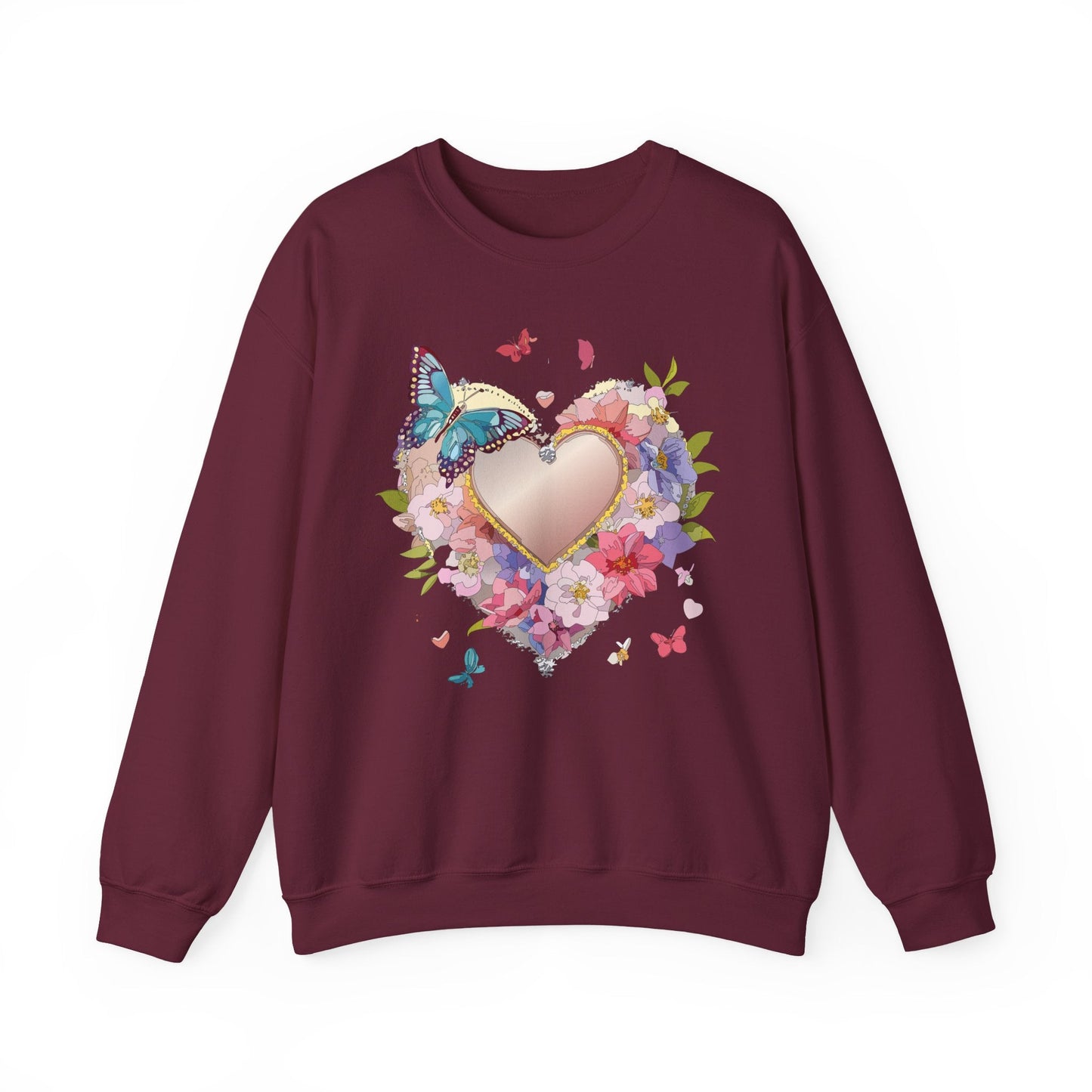 Unisex Floral Heart Sweatshirt Floral Love Sweatshirt Valentines Day Sweatshirt Heart Floral Design