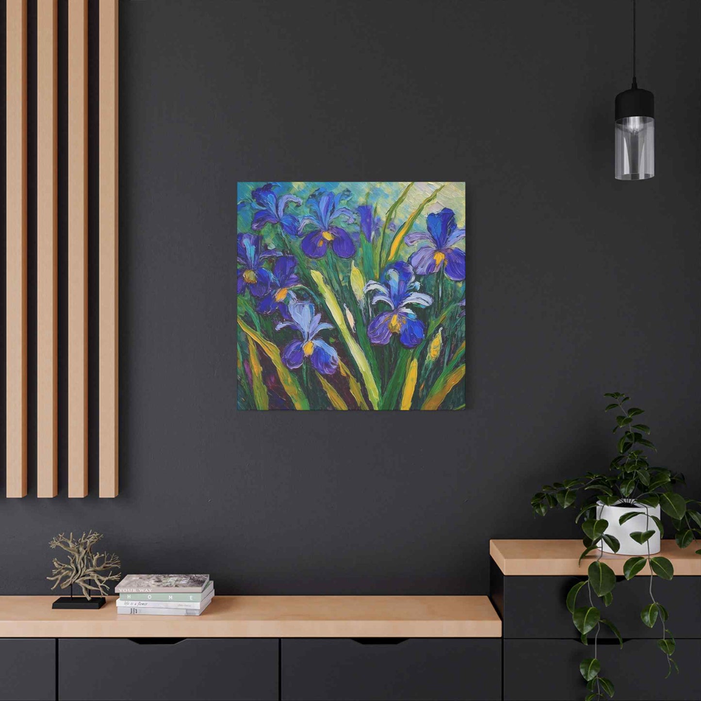 Irises Floral Print Canvas, Floral Oil Paint Print 20x20, 24x24, 30x30, 32x32, 36x36 Art Design Pine-Wood Inner Frame MC-187