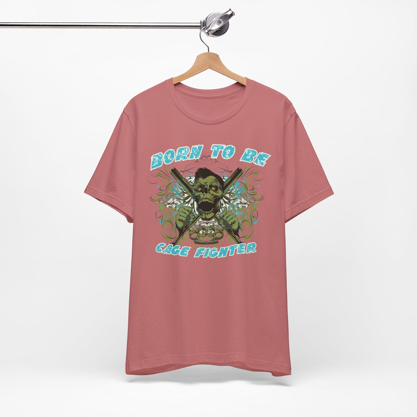 Born To Be Cage Fighter Tee Skull Crossed Knives Graphic T-Shirt