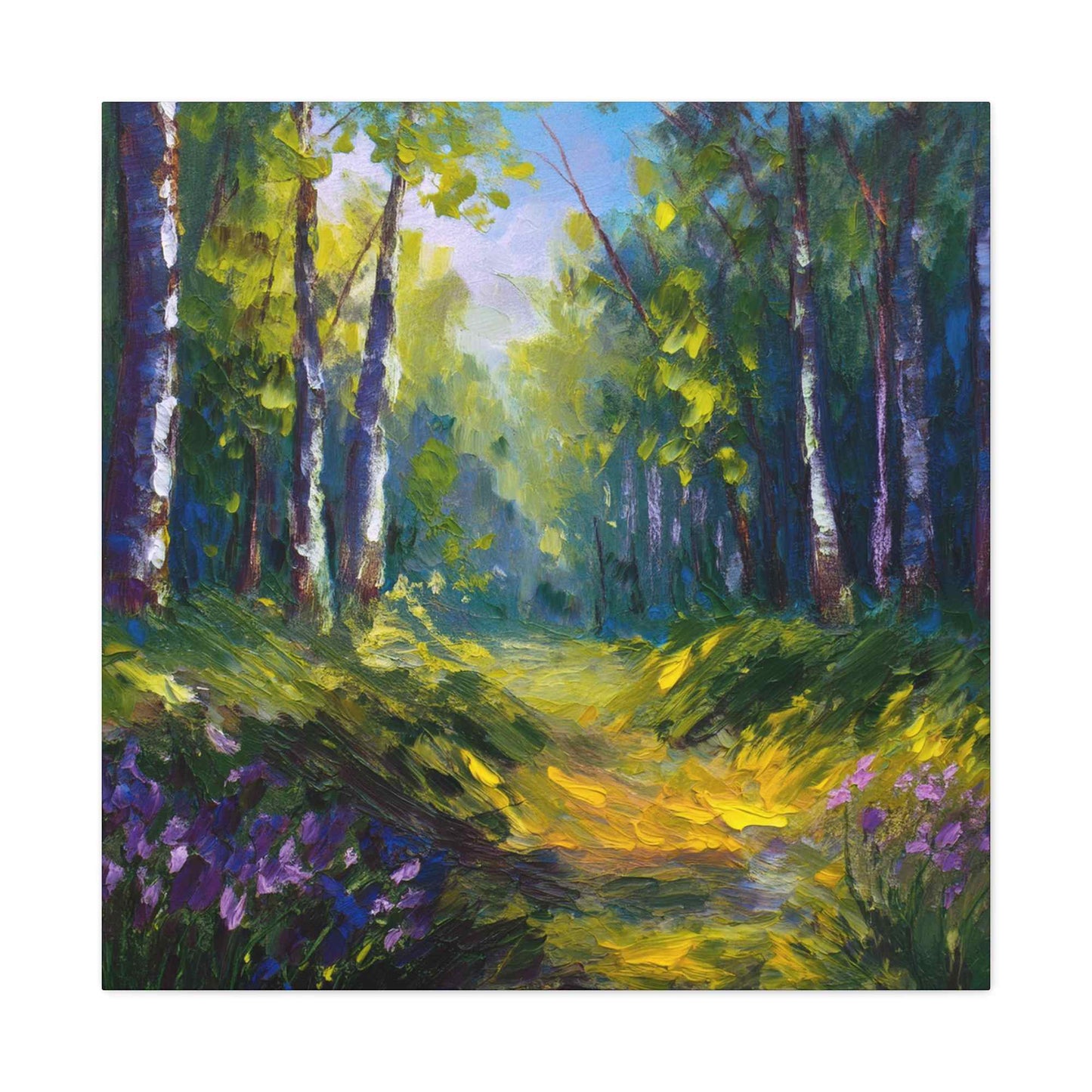 Summer Forest Print Canvas, Oil Paint Print 20x20, 24x24, 30x30, 32x32, 36x36 Art Design Print Pine-Wood Inner Frame MC-89