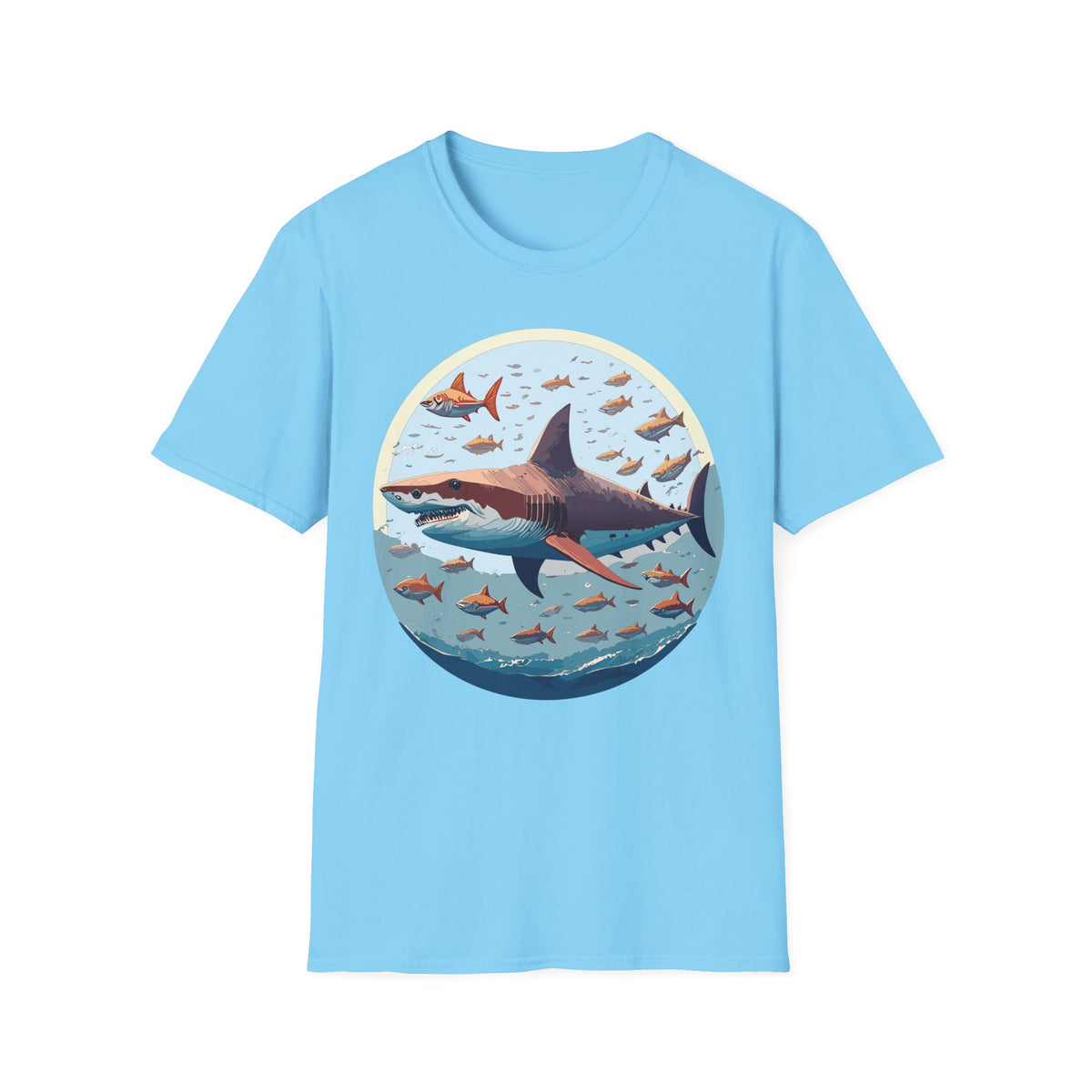 Great White Shark Circle Illustration T-Shirt | Ocean Fish Scene