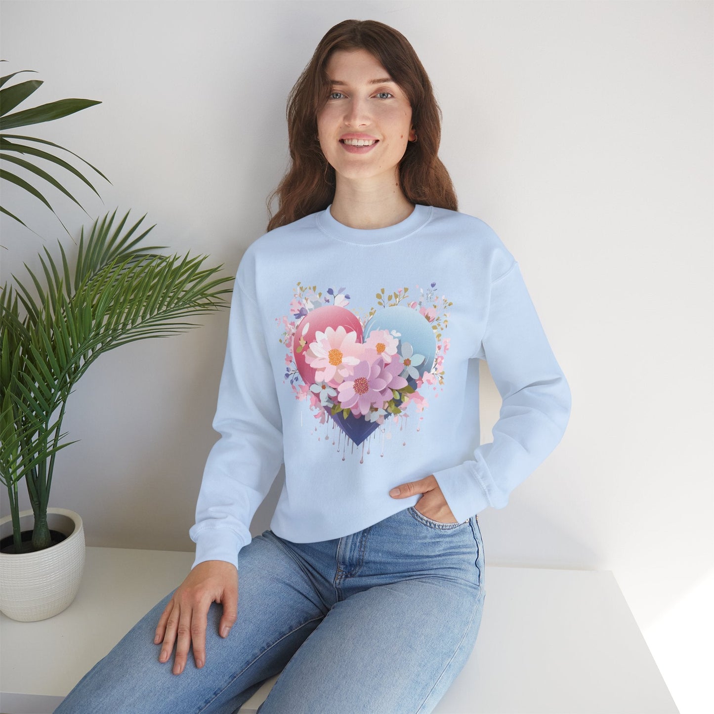 Floral Heart Unisex Crewneck Sweatshirt Gildan 18000 Heavy Blend 50 Cotton 50 Polyester