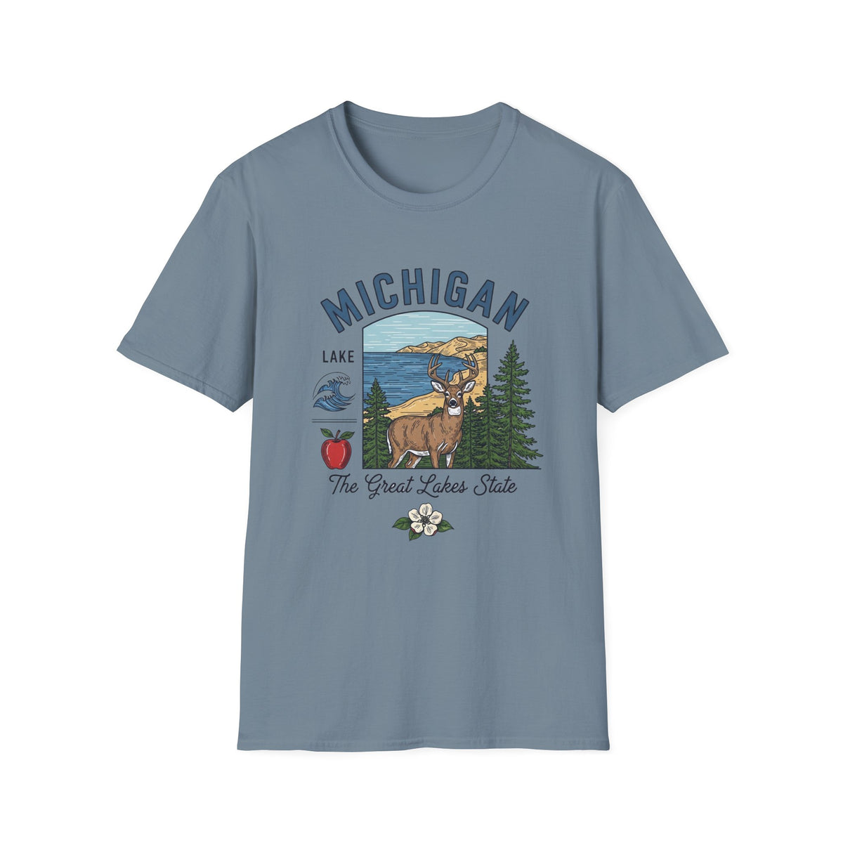 Michigan Graphic T-Shirt — The Great Lakes State Deer Lake Travel Tourist Graphic Design Unisex 100 Cotton Gildan T-Shirt