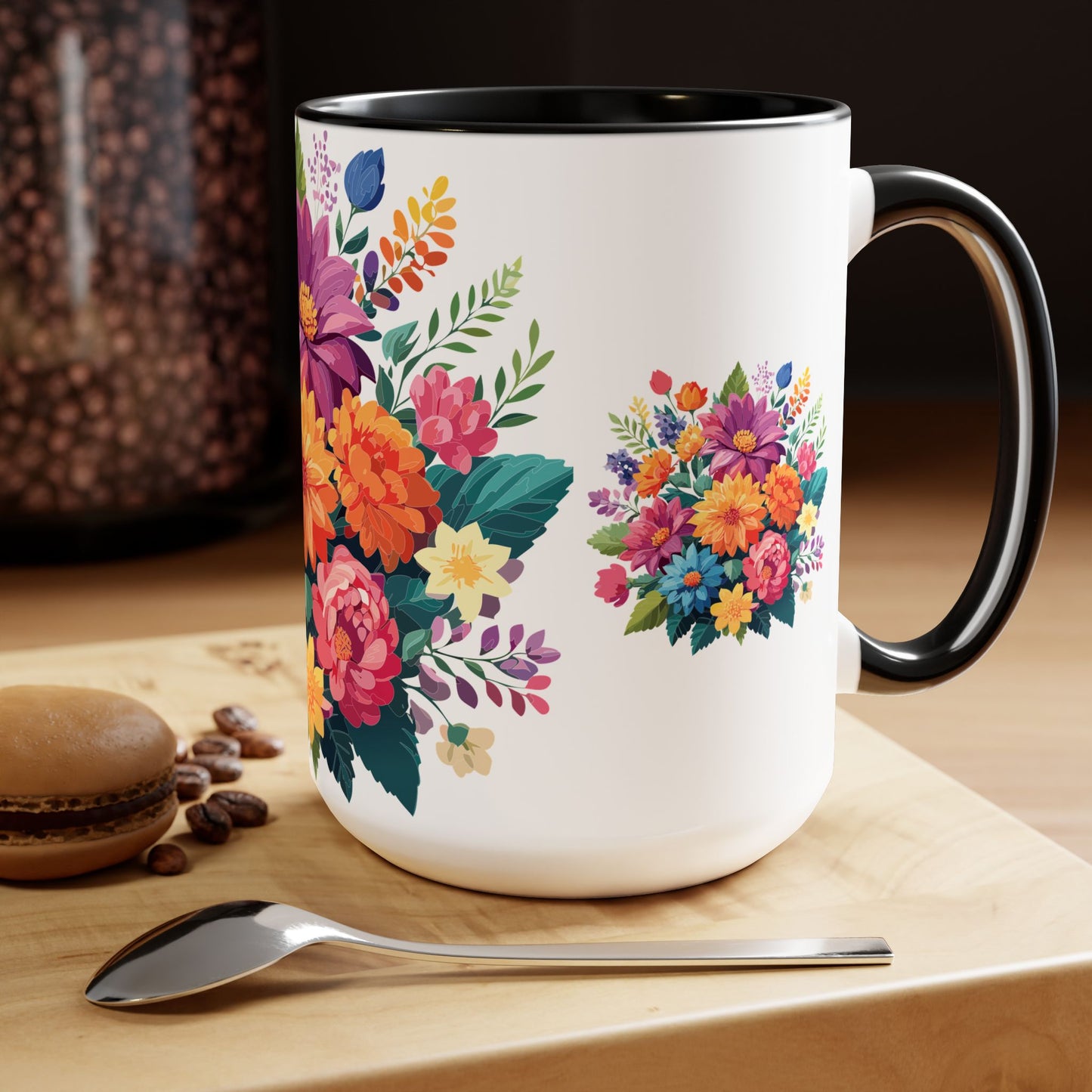 Tazas de café de dos tonos con flores