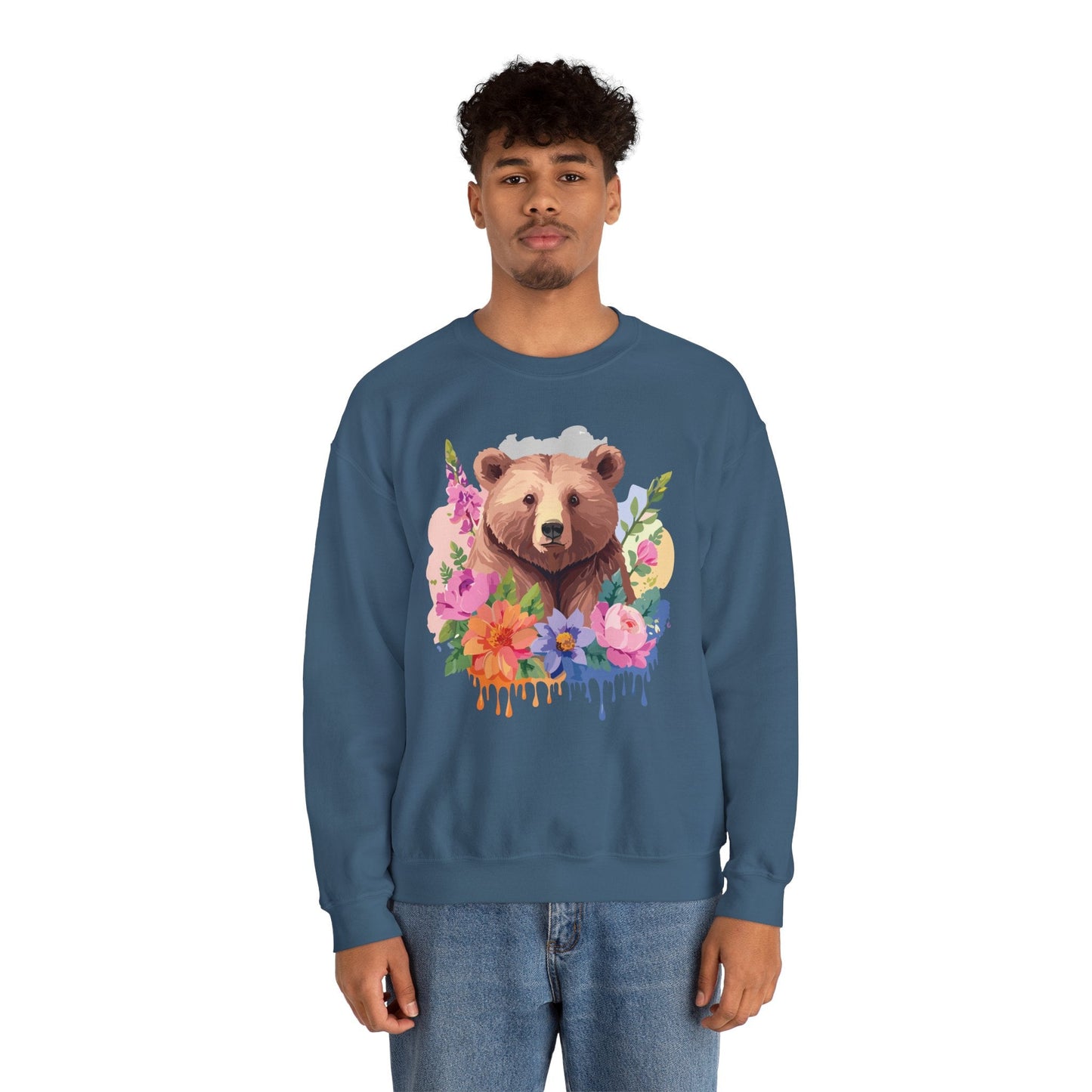 Unisex Floral Bear Sweatshirt With Art Design Animals Print Graphic