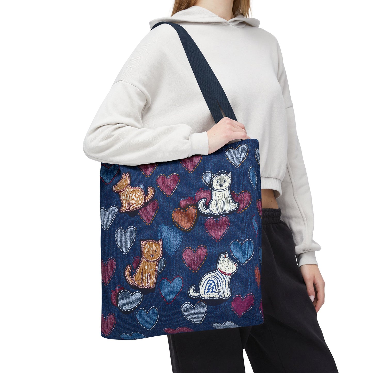 Love Day Graphic Design Denim Fabric Imitation Print Unisex Canvas Bag POLY 3 Sizes Tote Bag 201-3