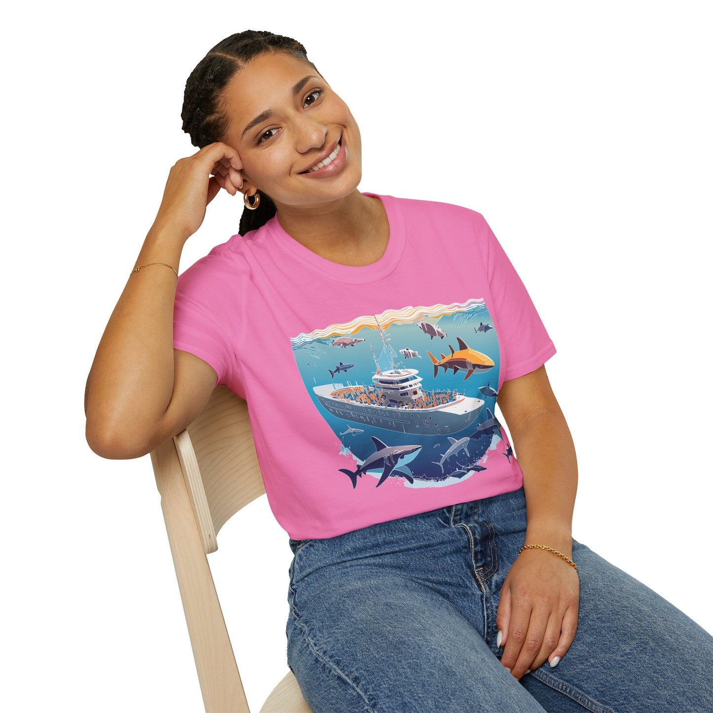 Ocean Tee Shirt Unisex Softstyle Short Sleeve With Ocean Art Design 100 Percent Ring Spun Cotton