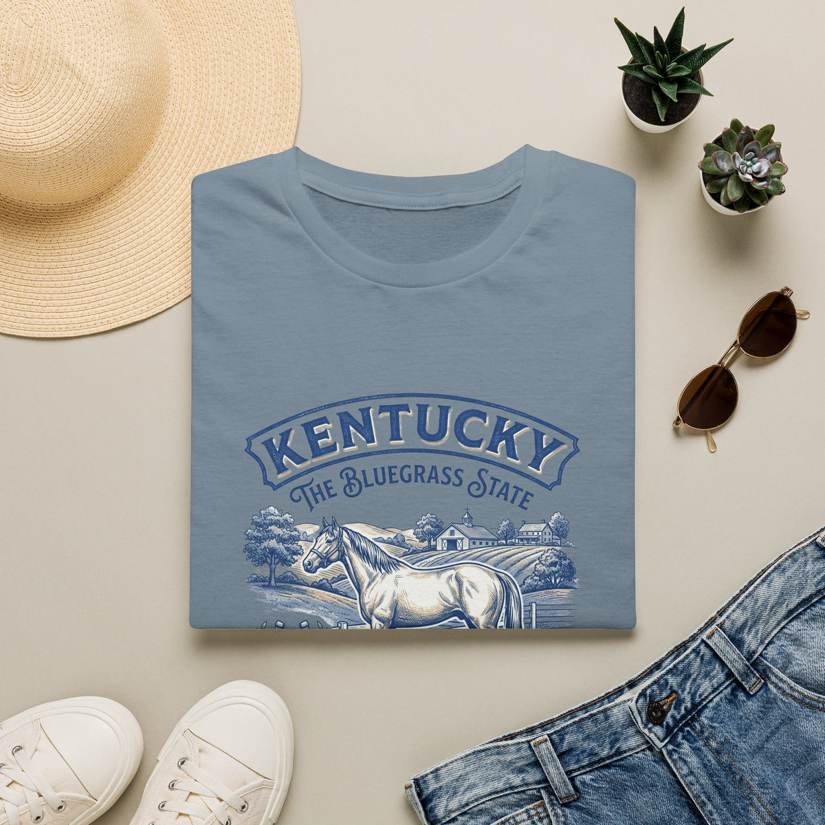 Kentucky Horse & Bluegrass State Travel Tourist Graphic Design Unisex 100 Cotton Gildan T-Shirt