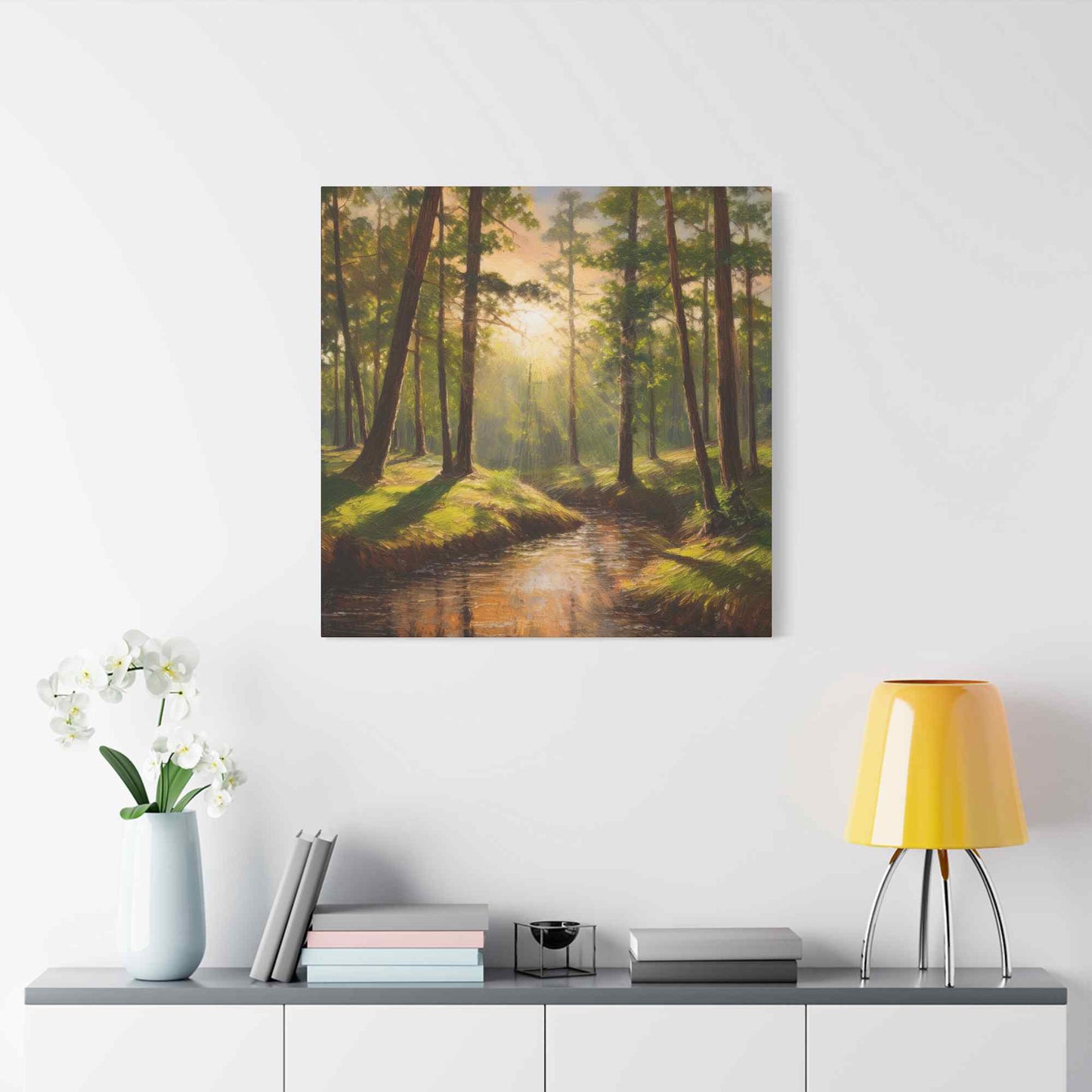 Forest Print Canvas, Trees Oil Paint Print 20x20, 24x24, 30x30, 32x32, 36x36 Art Design Print Pine-Wood Inner Frame MC-73