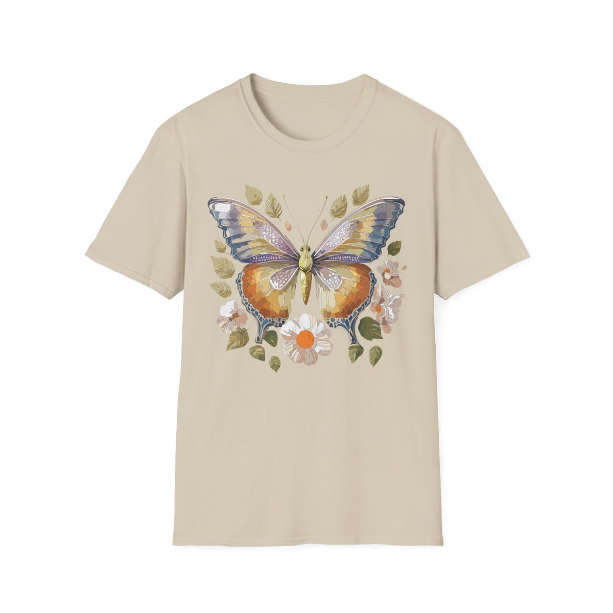 Butterfly Floral Tee — Watercolor Orange & Purple Butterfly Graphic Design Unisex 100 Cotton Gildan T-Shirt