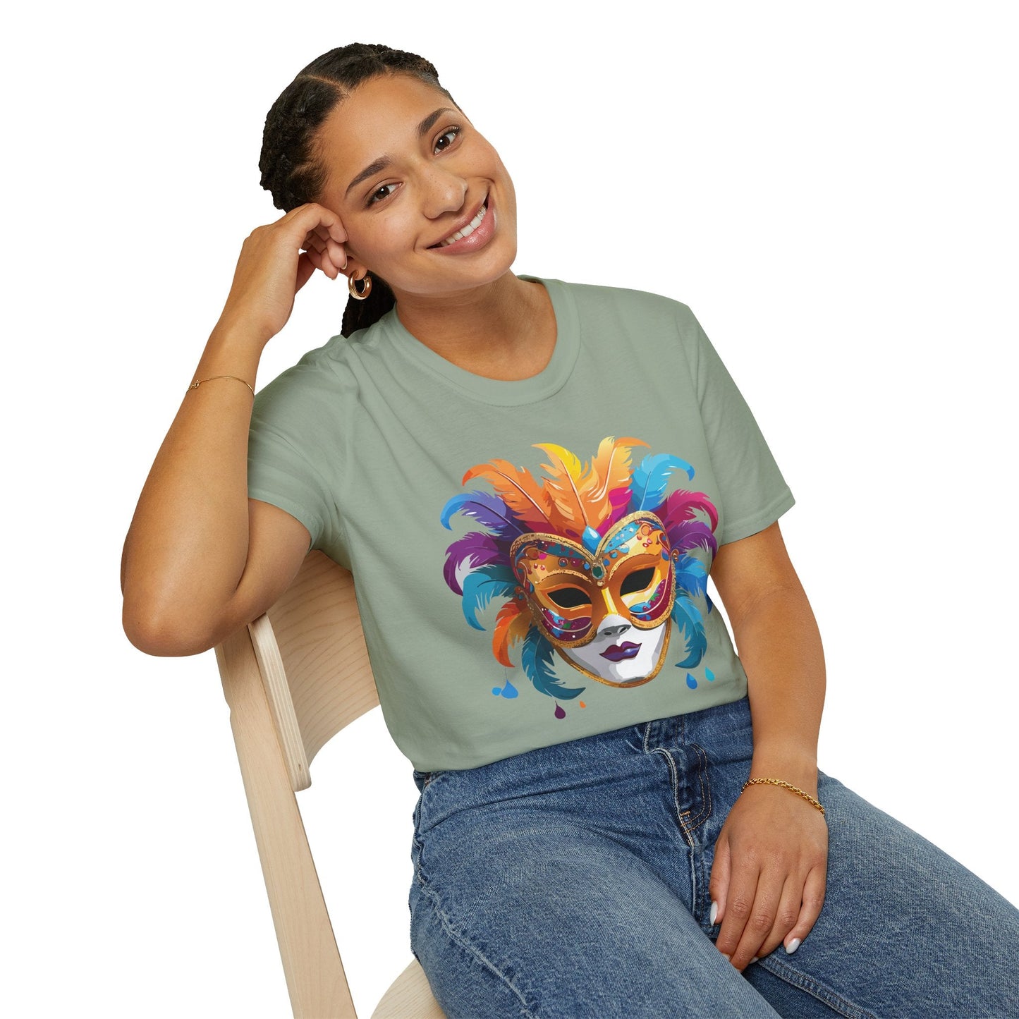 Mask Tee Shirt Unisex Masquerade Design Art Graphic Gildan Softstyle 64000 Cotton Tee