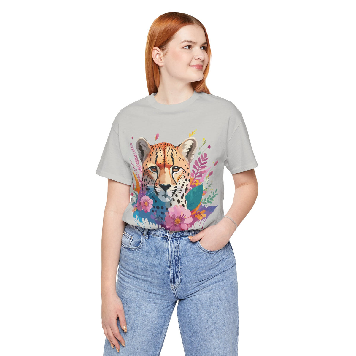 Cheetah Graphic Unisex Cotton Bella+Canvas Tee with Art Animal Design e10