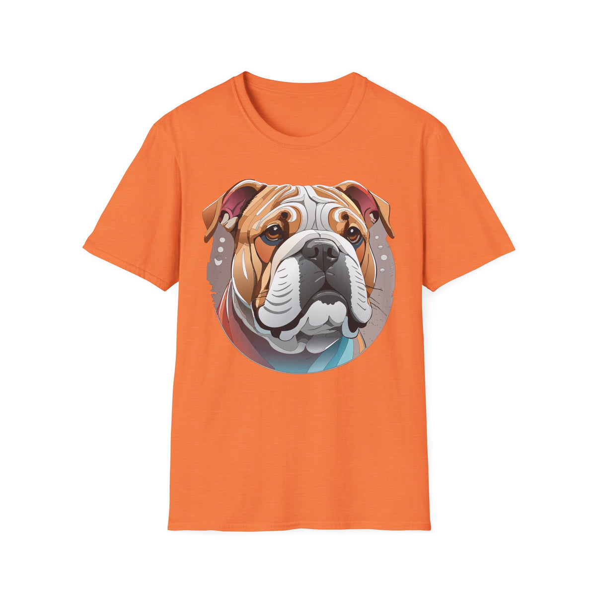 Bulldog Graphic T-Shirt — Colorful English Bulldog Portrait Graphic Design Unisex 100 Cotton Gildan T-Shirt