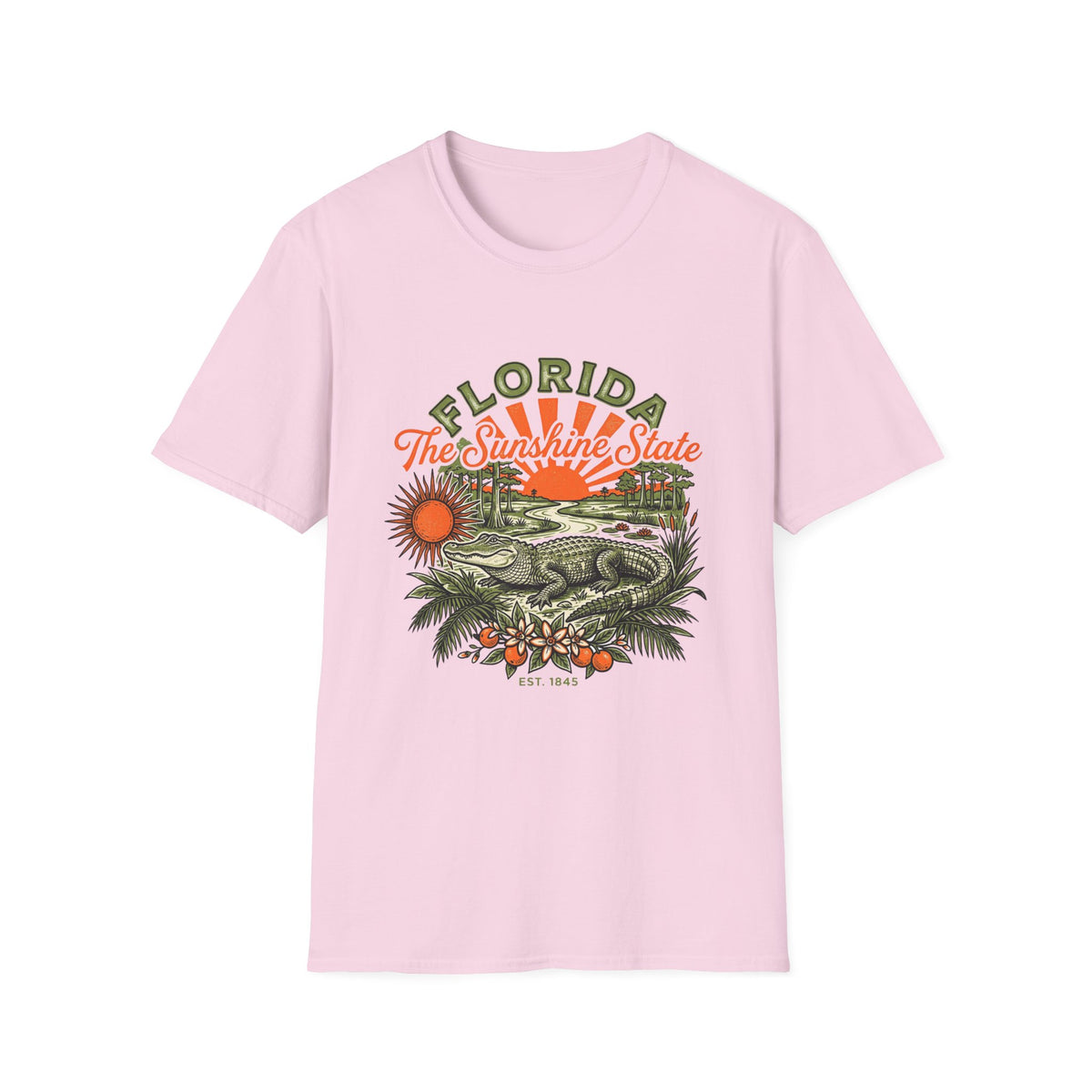 Florida Vintage Alligator T-Shirt — The Sunshine State Travel Tourist Graphic Design Unisex 100 Cotton Gildan T-Shirt