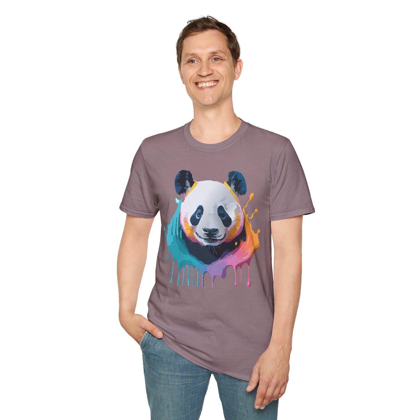 Unisex Panda Shirt T Shirt With Panda Animal Print Tee Softstyle Gildan 64000 100 Percent Ring Spun Cotton