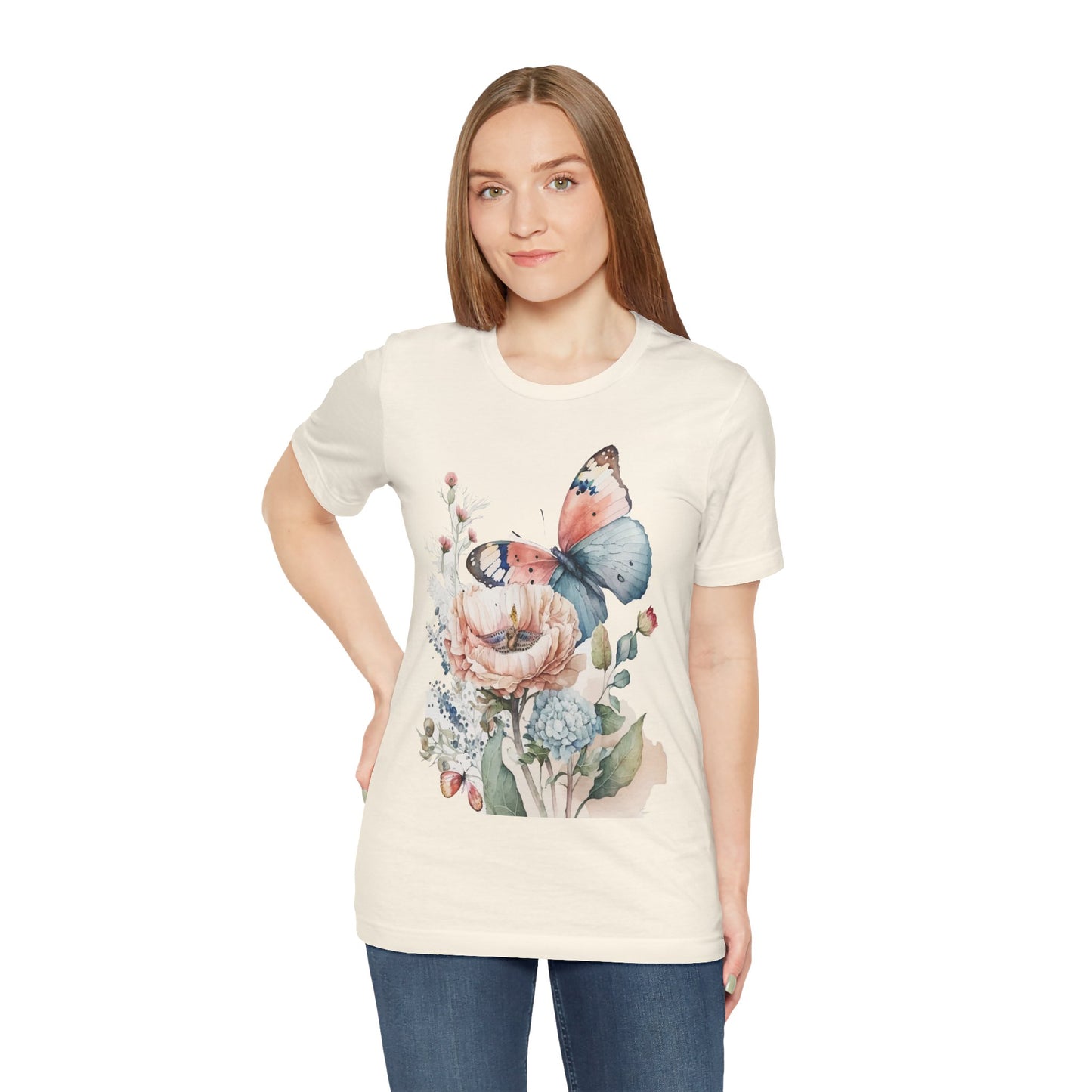 Cotton Tee Shirt with Butterfly Prints