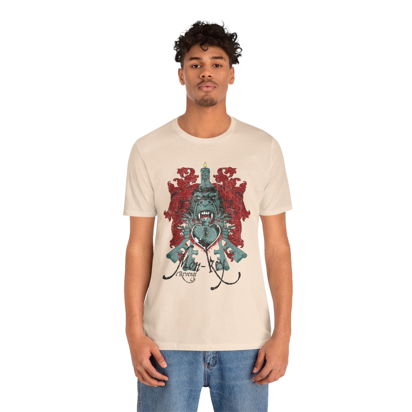 Gorilla Crest with Sword and Heart T-Shirt Heraldic Gothic Design Rock Band T-Shirt