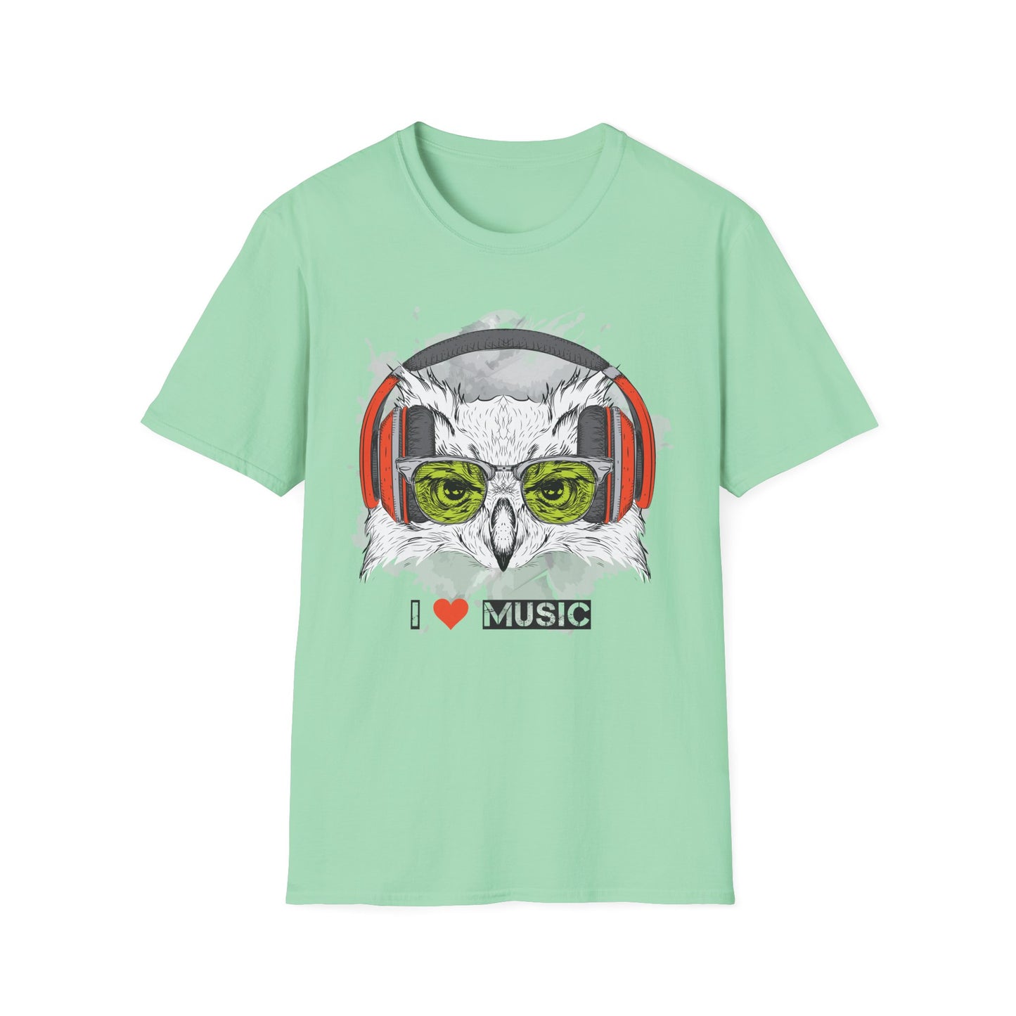Music Owl T-Shirt Unisex Cotton Short Sleeves I love Music Graphic Tee