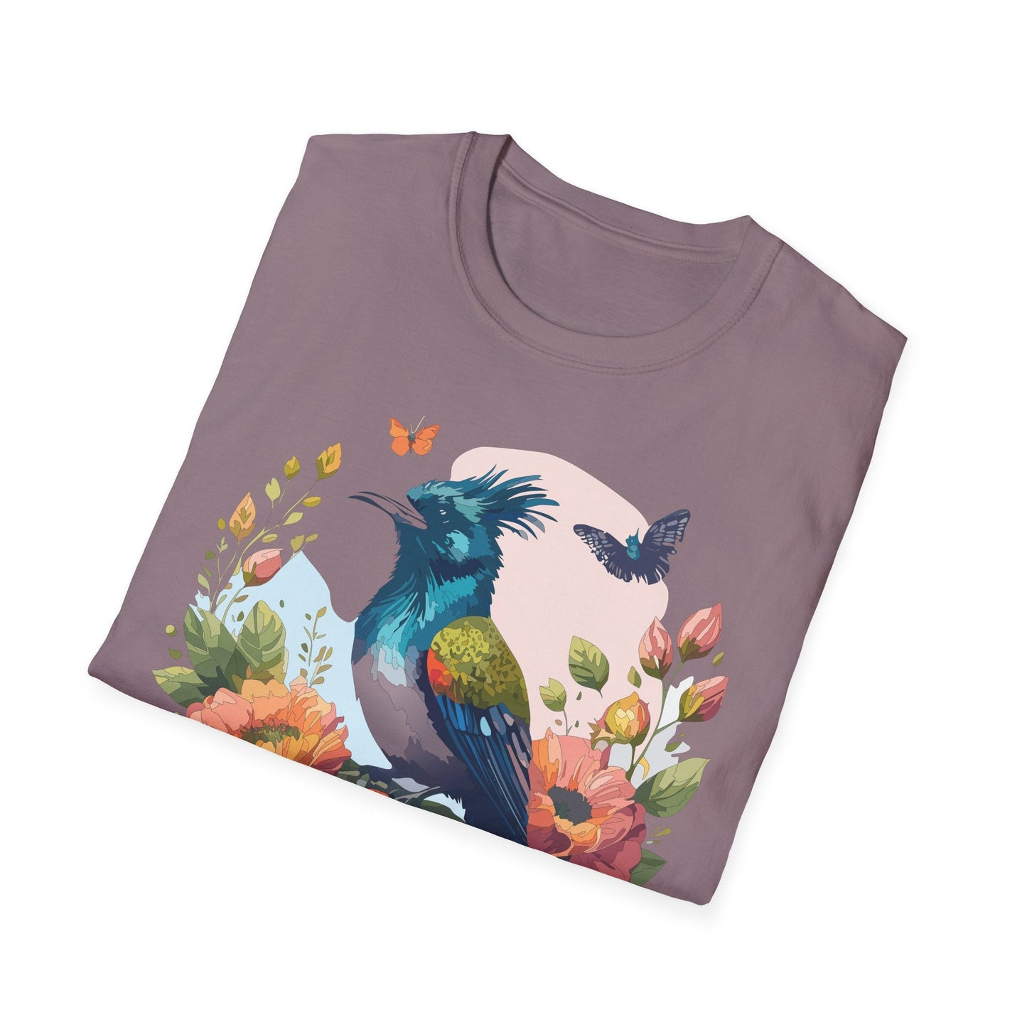 Floral Bird T Shirt Unisex Tee 100 Percent Ring Spun Cotton Softstyle Gildan 64000 Comfort Fit