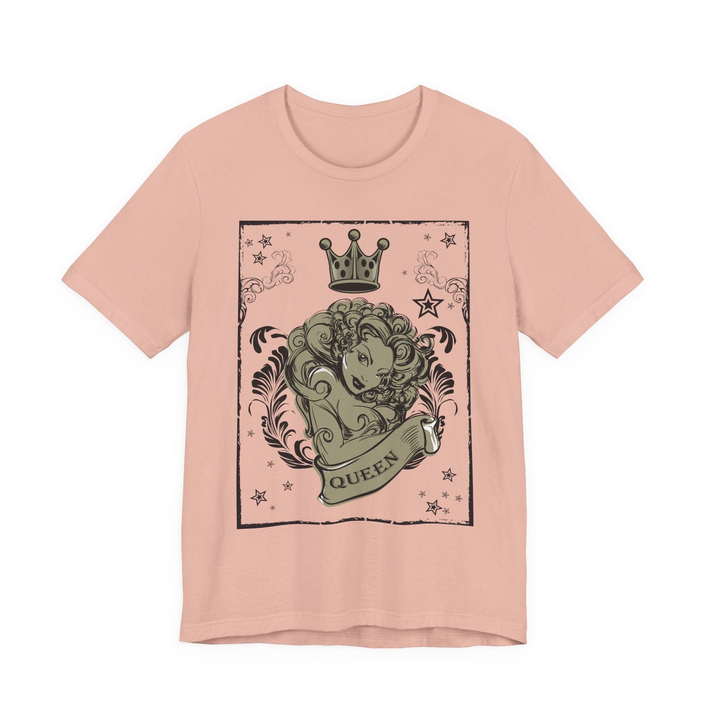 Crown Face Portrait Graphic Tee Vintage Floral Illustration Rock Band T-Shirt