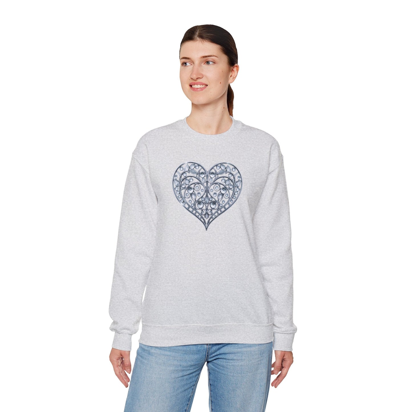 Big Crystal Heart Sweatshirt Unisex Fifty Fifty Cotton Poly Crewneck Valentines Day Sweatshirt