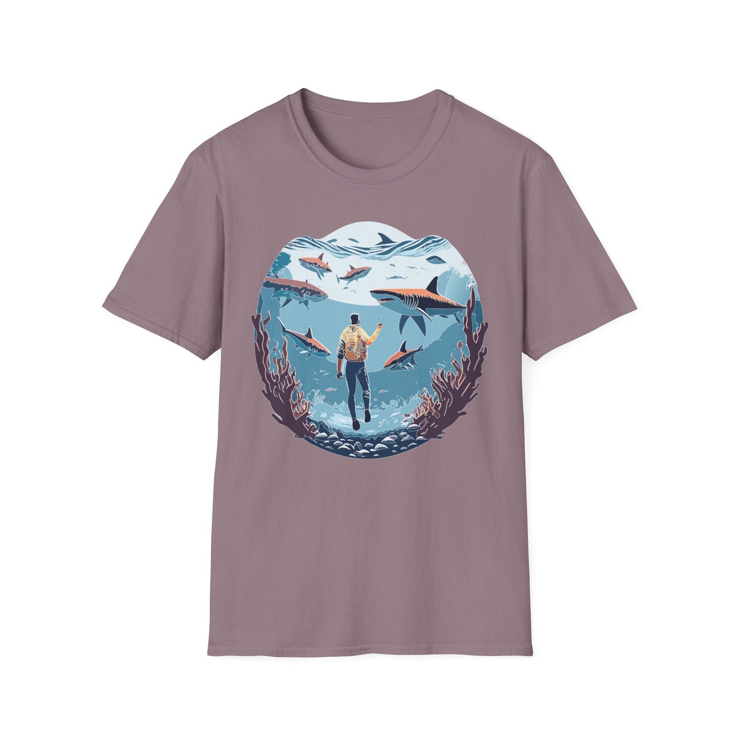 Ocean Theme Unisex Softstyle T Shirt 64000 Cotton Tee With Ocean Art Design Breathable