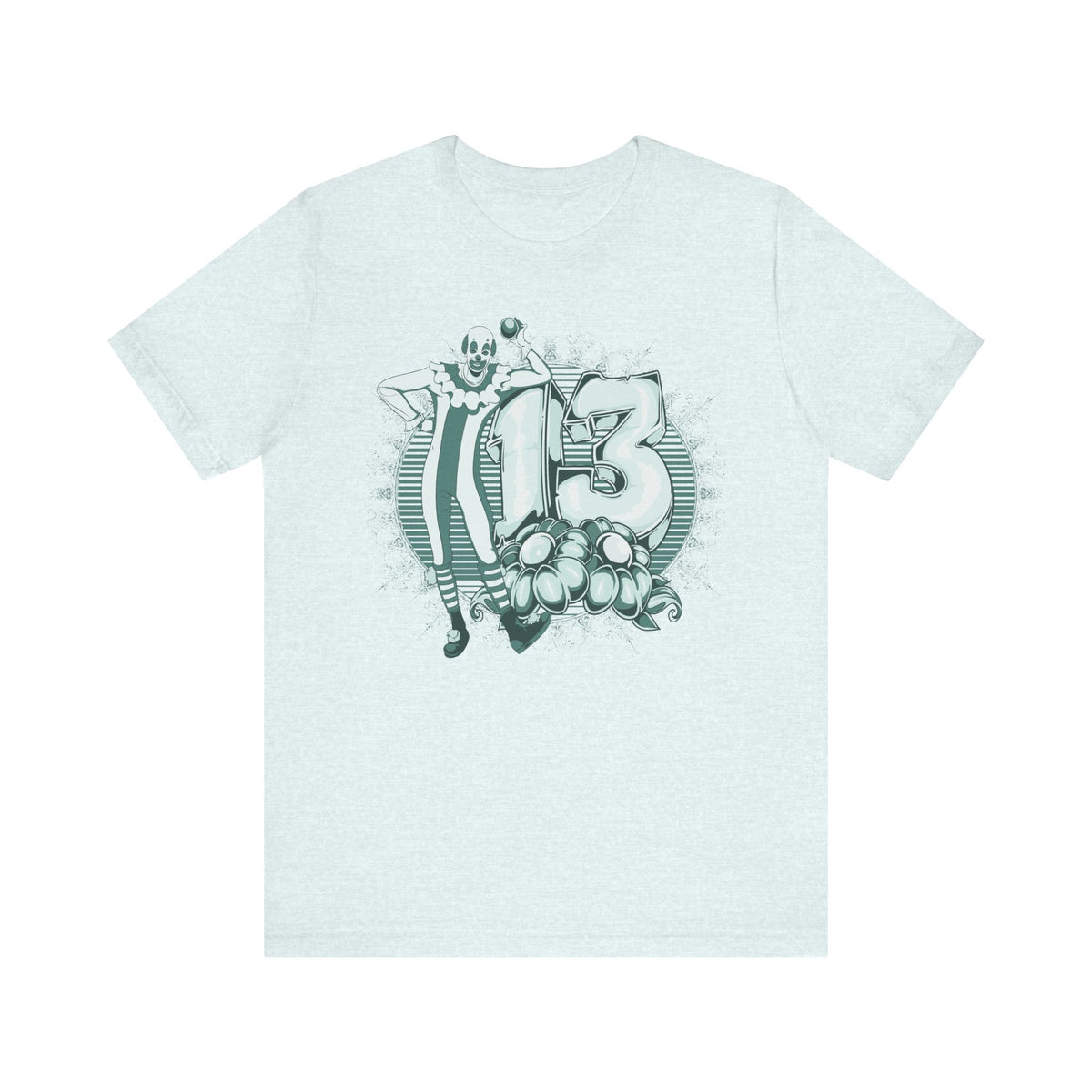 Lucky Number 13 Clown Illustration T-Shirt Vintage Numbers Floral Motif Unisex Cotton Art-39