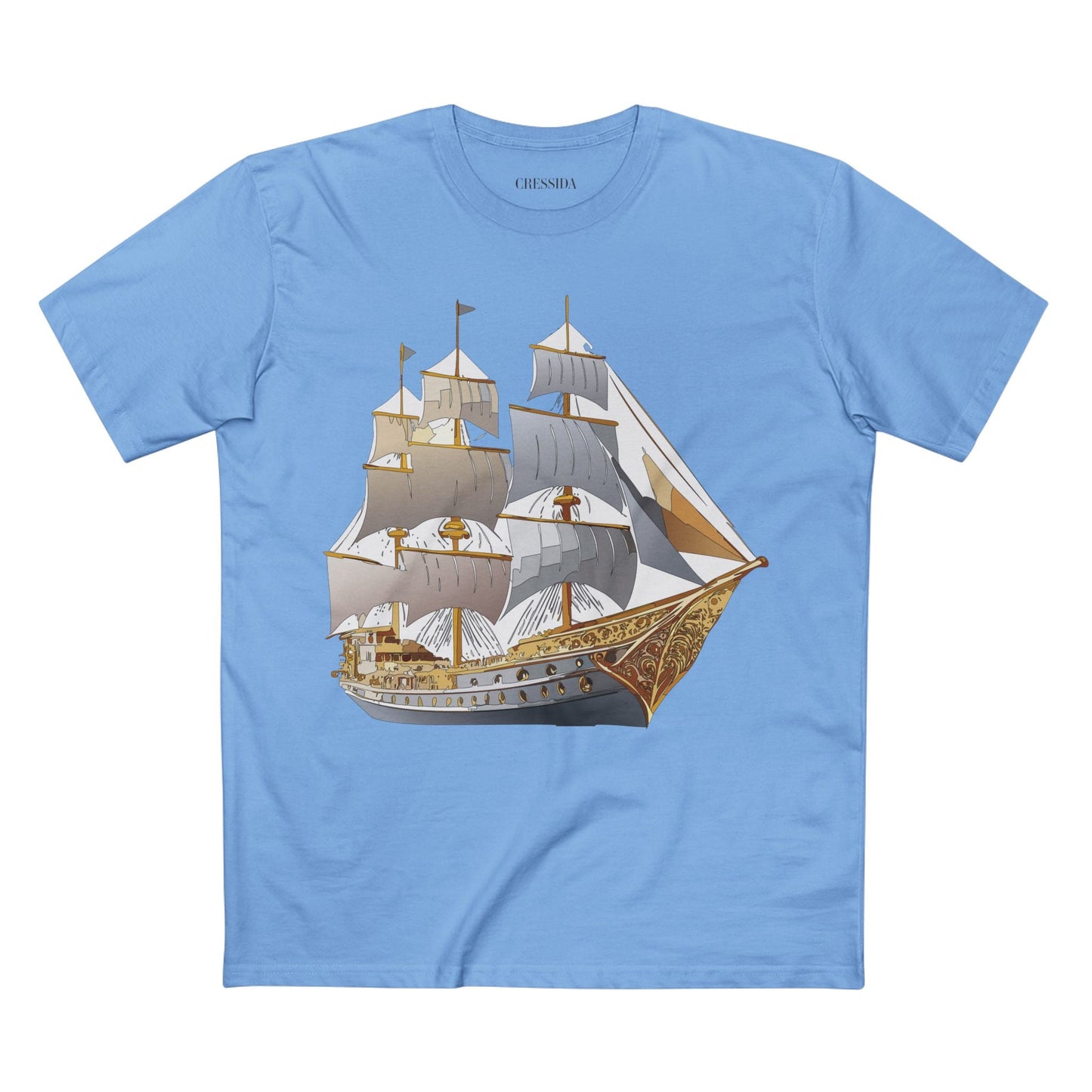 Ship Graphic Unisex 100 Cotton T-Shirt with Gold Frigate Art Design 17