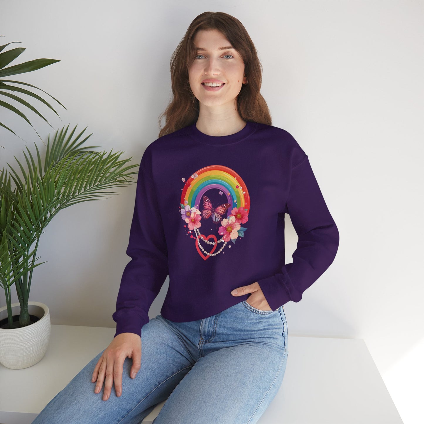 Rainbow Heart Sweatshirt, Floral Heart Sweatshirt, Floral Love Sweatshirt, Valentine's Day Sweatshirt, Rainbow Heart Floral Sweatshirt 106