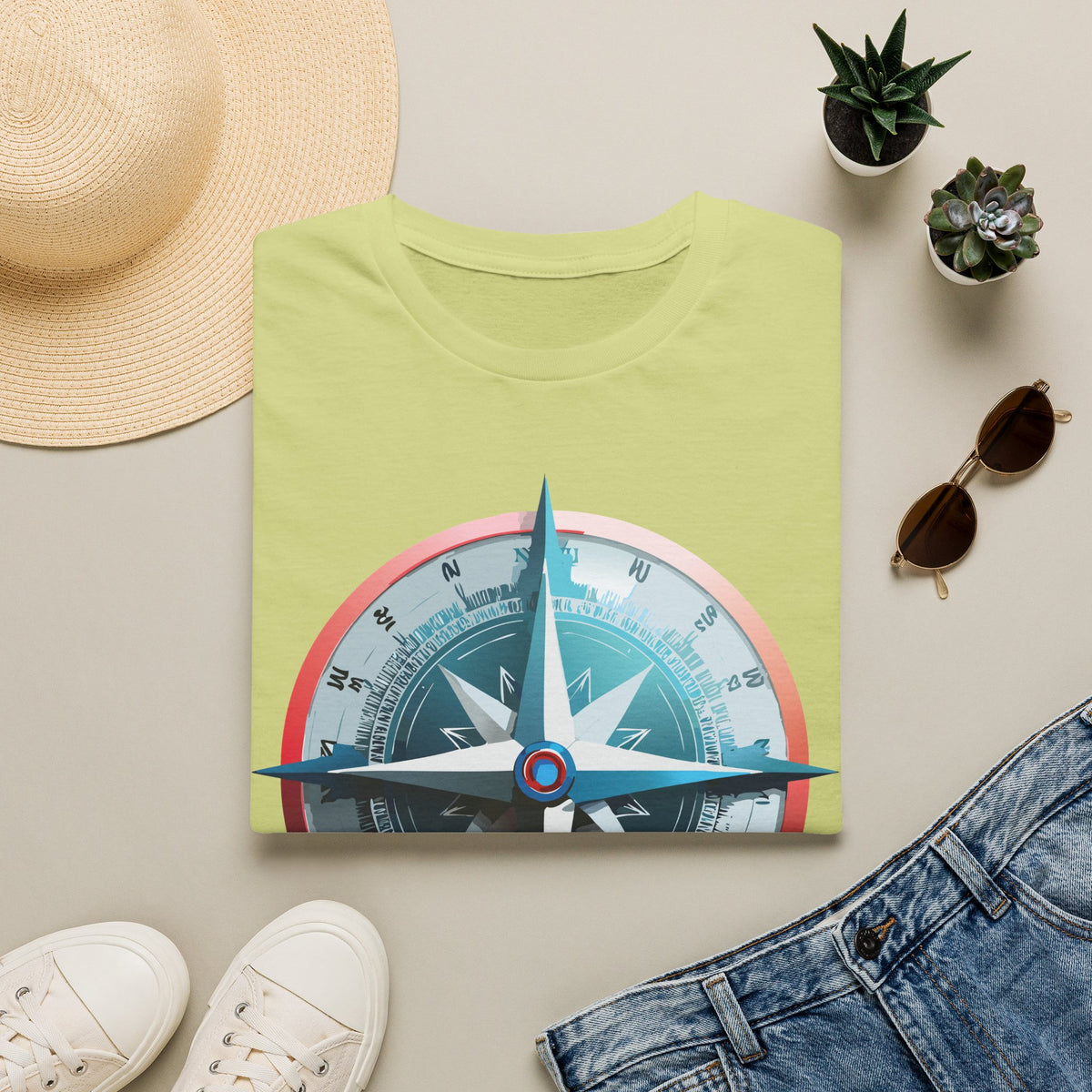 Nautical Compass Graphic T-Shirt | Vintage Compass Travel Graphic Design Unisex 100 Cotton Gildan T-Shirt