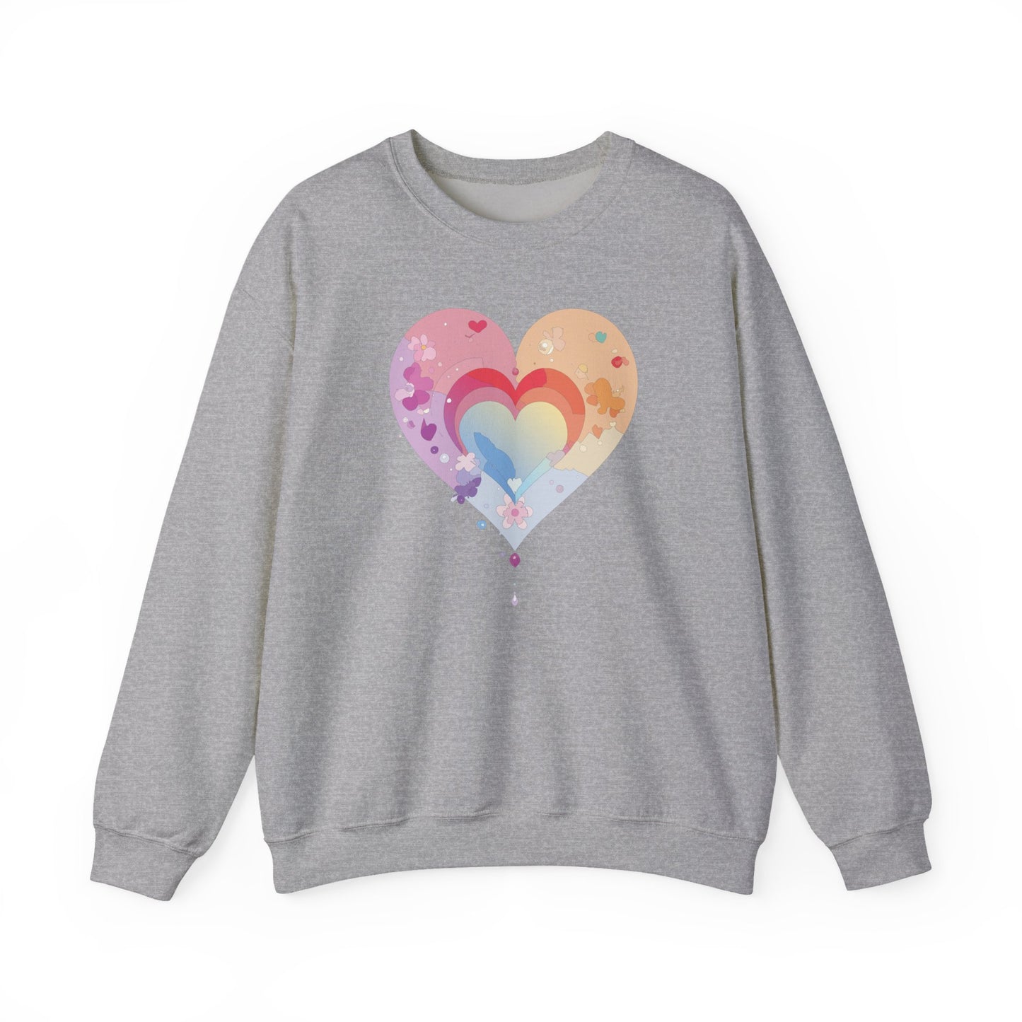 Rainbow Heart Sweatshirt, Floral Heart Sweatshirt, Floral Love Sweatshirt, Valentine's Day Sweatshirt, Rainbow Heart Floral Sweatshirt 114