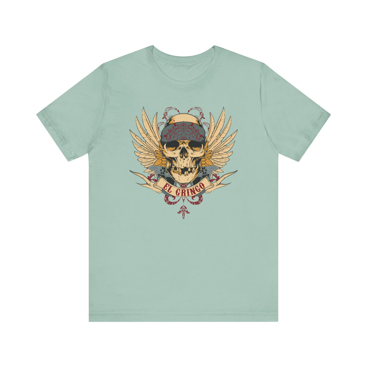El Gringo Skull with Wings T-Shirt Vintage Tattoo Style Unisex Cotton Art-53