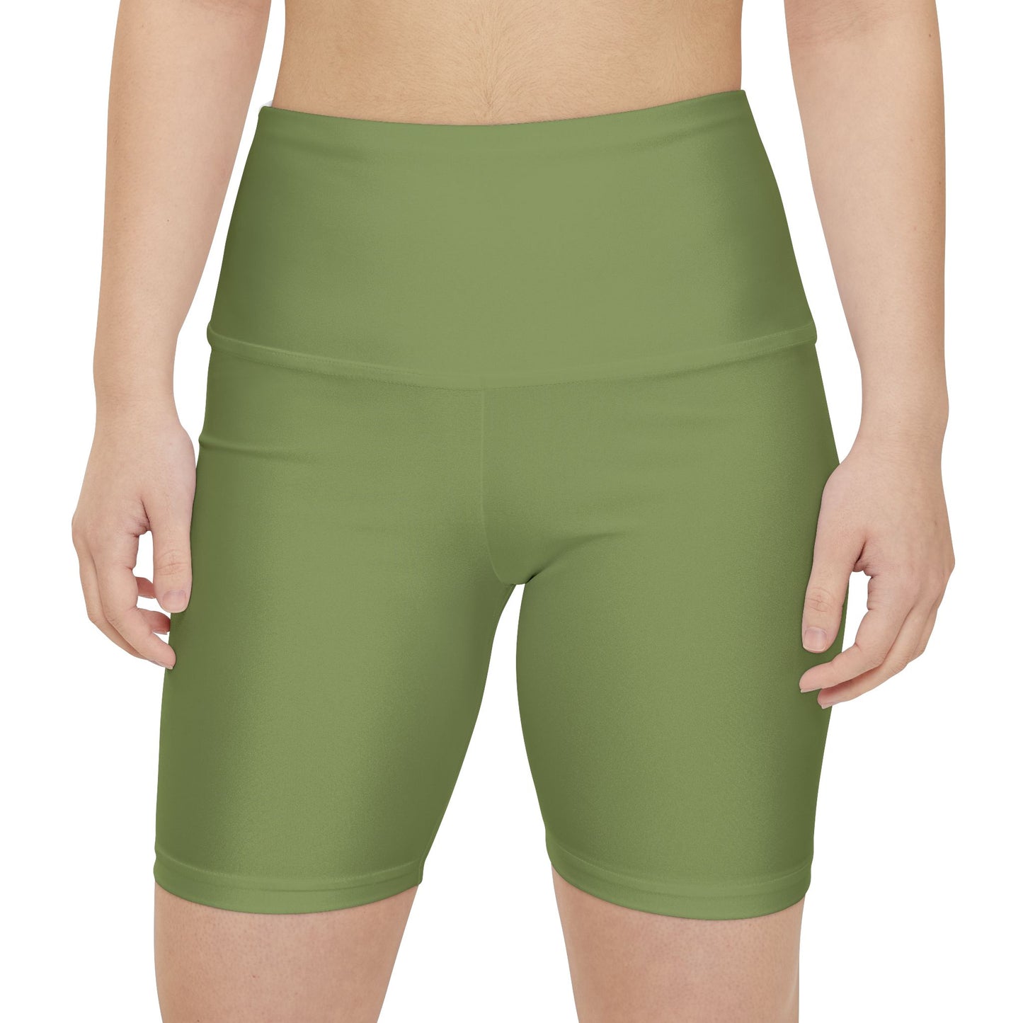 Palm Leaf Green Olive High-Waist Women's Workout Shorts — Comfortable Athletic Bike Shorts