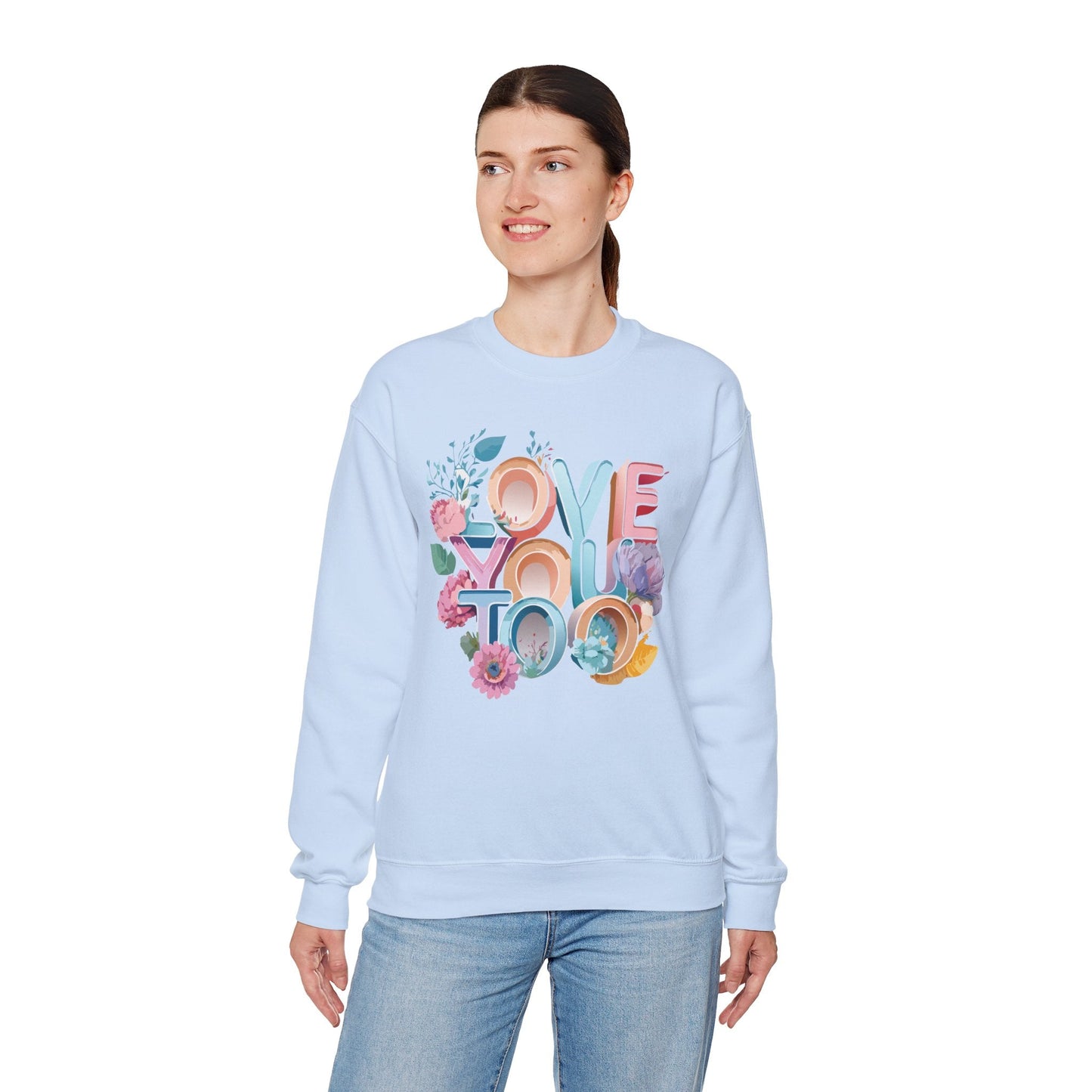 Floral Love Sweatshirt Valentines Day Unisex Crewneck Gildan 18000 Heavy Blend Warm