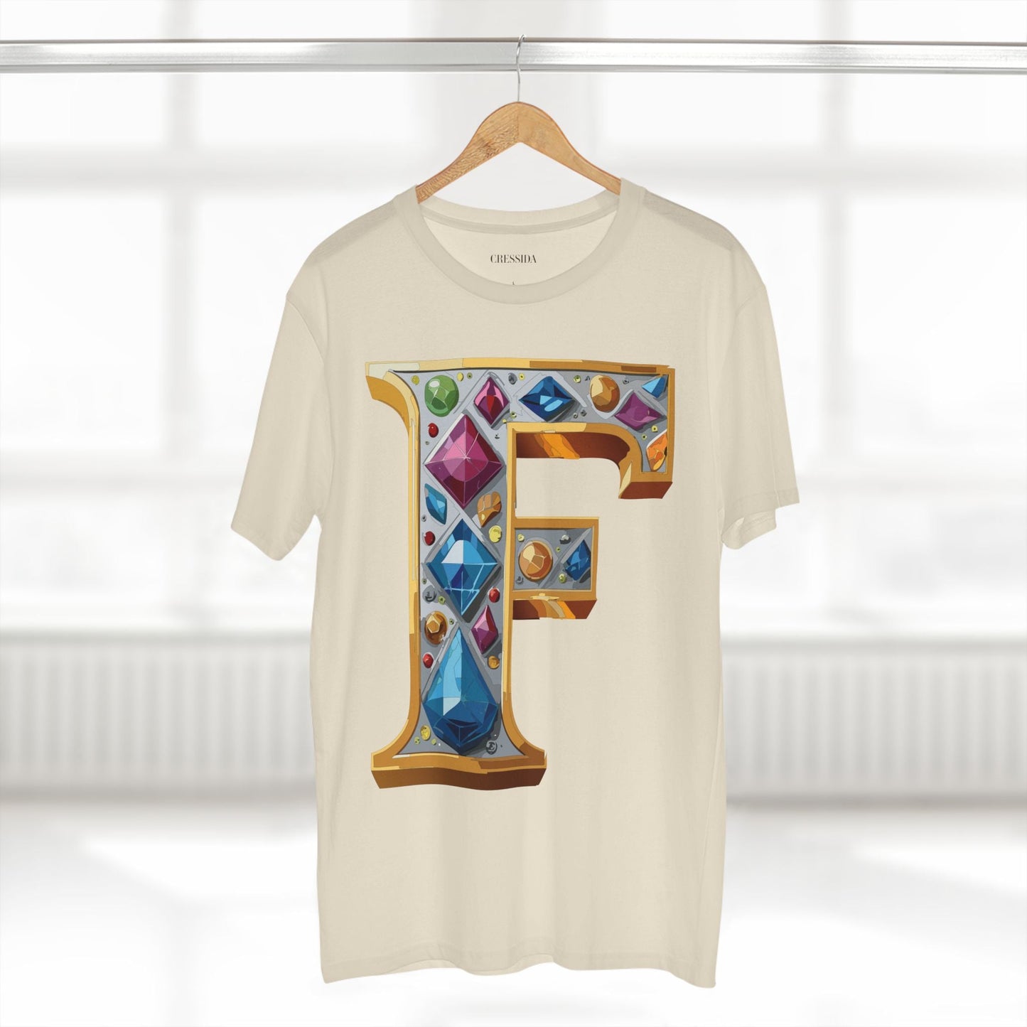 Letter F Graphic Design Tee Unisex 100 Cotton With Antique Gold Letters Artwork T-Shirt