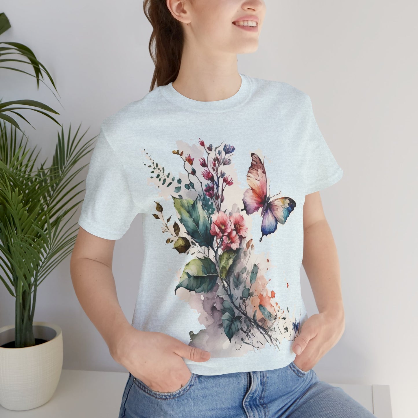 Cotton Tee Shirt with Butterfly Prints