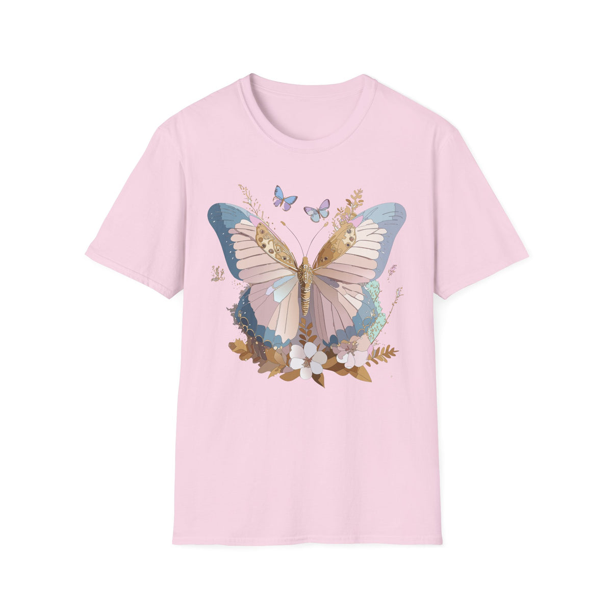 Butterfly Floral T-Shirt — Pastel Garden Wings Graphic Design Unisex 100 Cotton Gildan T-Shirt