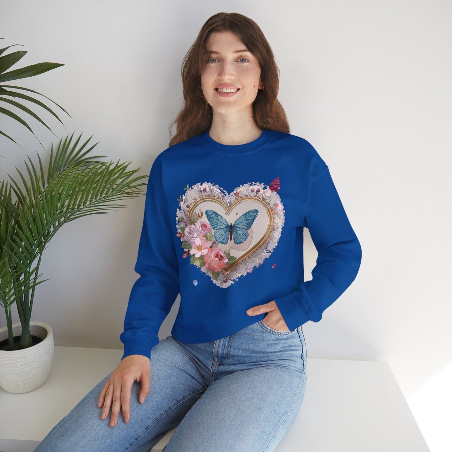 Floral Heart Unisex Crewneck Sweatshirt Valentines Floral Love Gildan 18000 Heavy Blend
