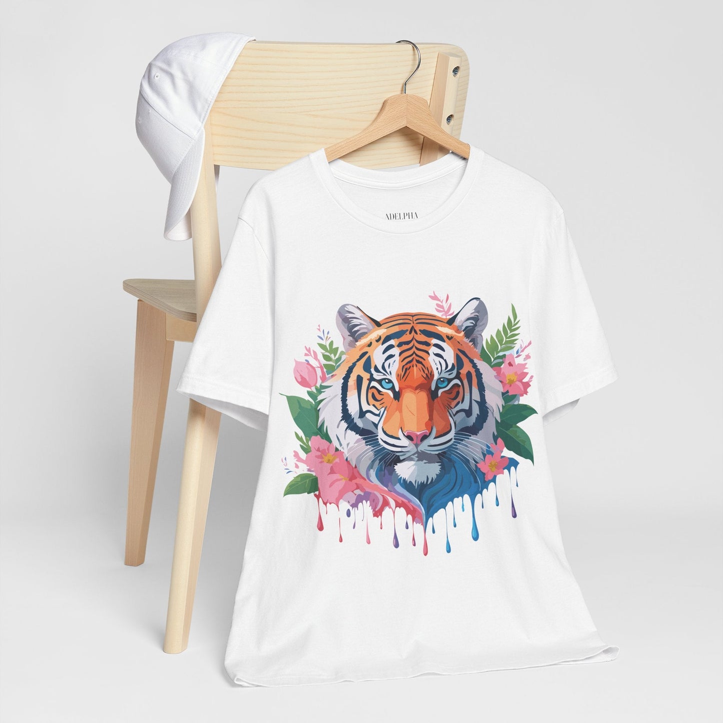 Tiger Graphic Tee Unisex Short Sleeve Shirt With Vintage Inspired Artwork By Adelpha