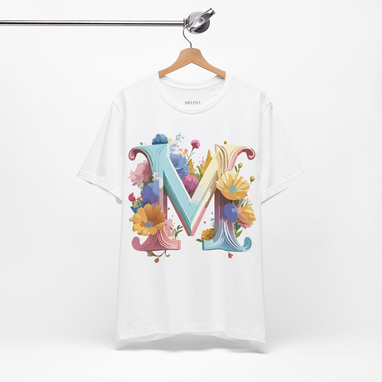 Letter M Shirt Unisex Graphic Tee Adelpha Vintage Inspired Art Design Short Sleeve