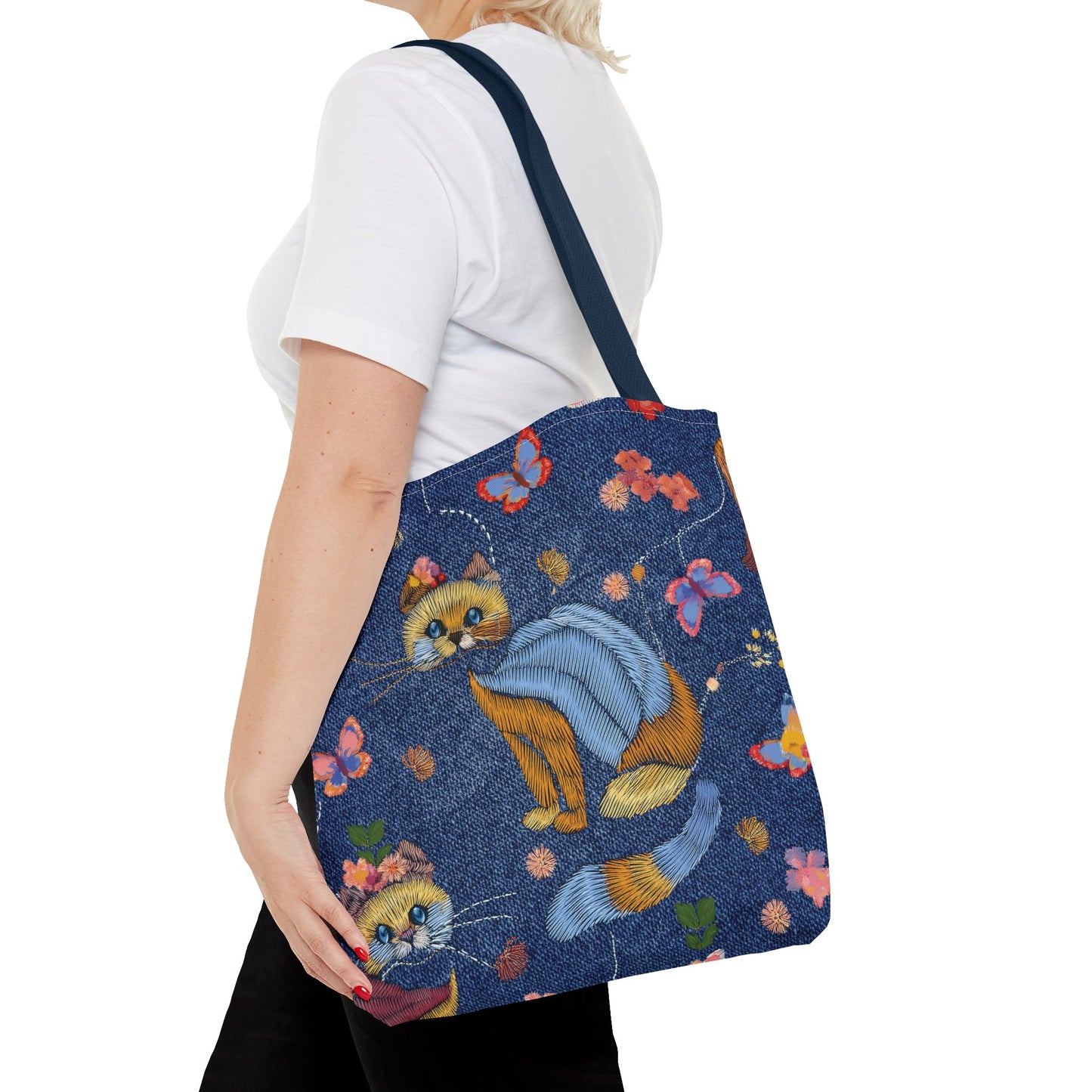 Denim Fabric Imitation Print Unisex Canvas Bag Poly Spun 3 Sizes Tote Bag 190-14