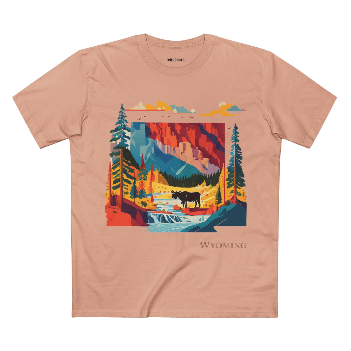Wyoming Landscape Moose Tee | Vintage National Park Mountain Forest Design