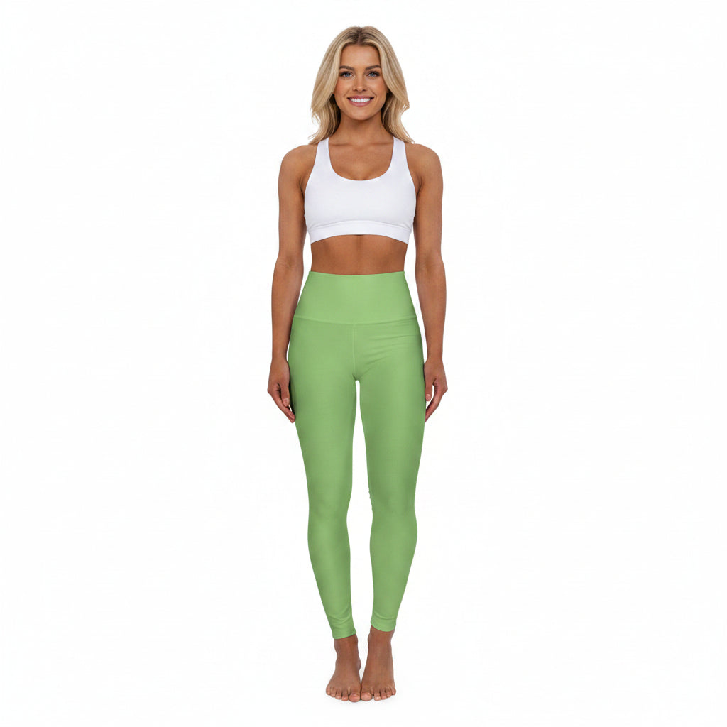 Willow Green Color High-Waist Yoga Leggings Women's Seamless Poly-Span Stretchy Pants XS-2XL
