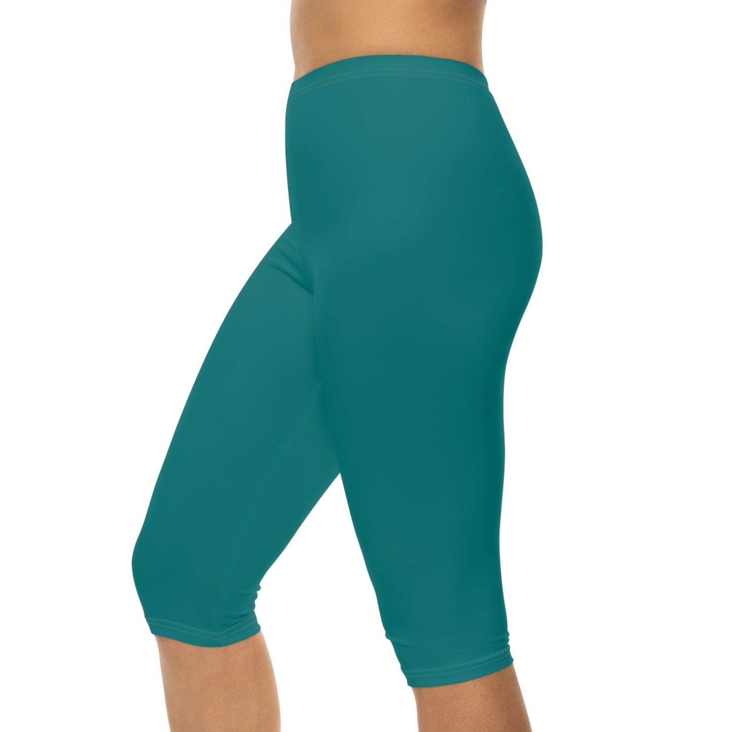 True Teal Color Women's Brushed Suede Poly Span Casual Capri Leggings XS-2XL