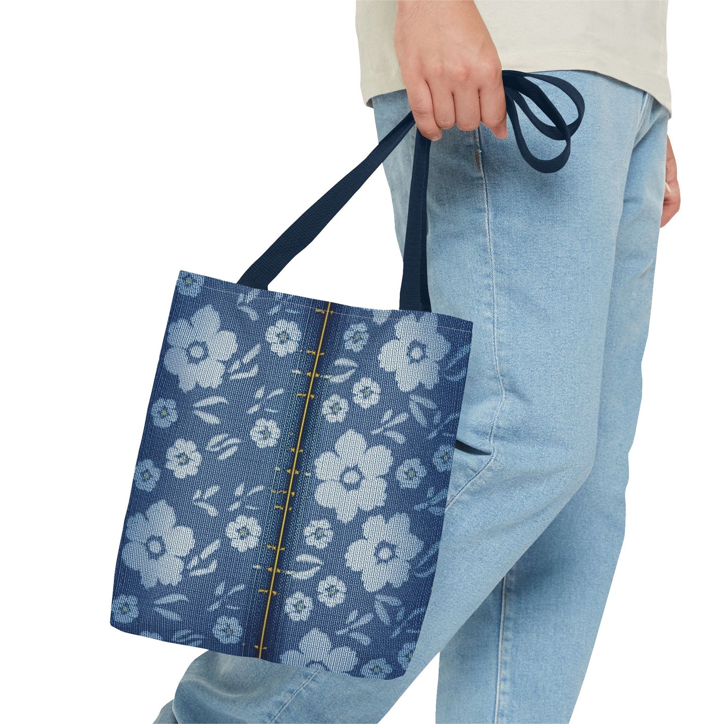 Denim Fabric Imitation Print Unisex Canvas Bag Poly Spun 3 Sizes Tote Bag 118