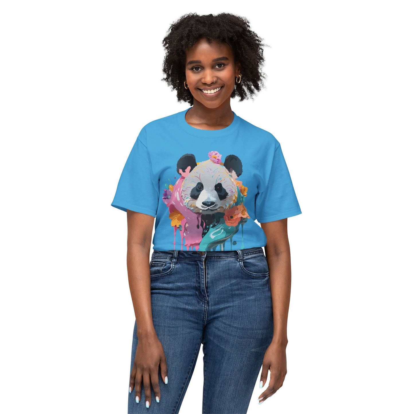 Panda T Shirt Unisex HD Cotton Tee With Panda Art Print Vintage Floral Design Printed In USA